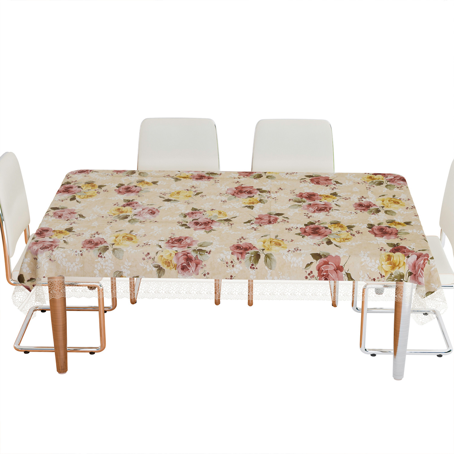 Kuber Industries Dining Table Cover  PVC Table Cover  Reusable Cloth Cover for Table Top  Flower Design Dining Table Cover  Table Protector Cover  60x90 Inch  Beige