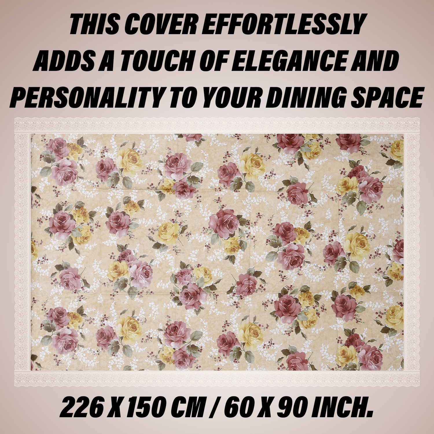 Kuber Industries Dining Table Cover | PVC Table Cover | Reusable Cloth Cover for Table Top | Flower Design Dining Table Cover | Table Protector Cover | 60x90 Inch | Beige