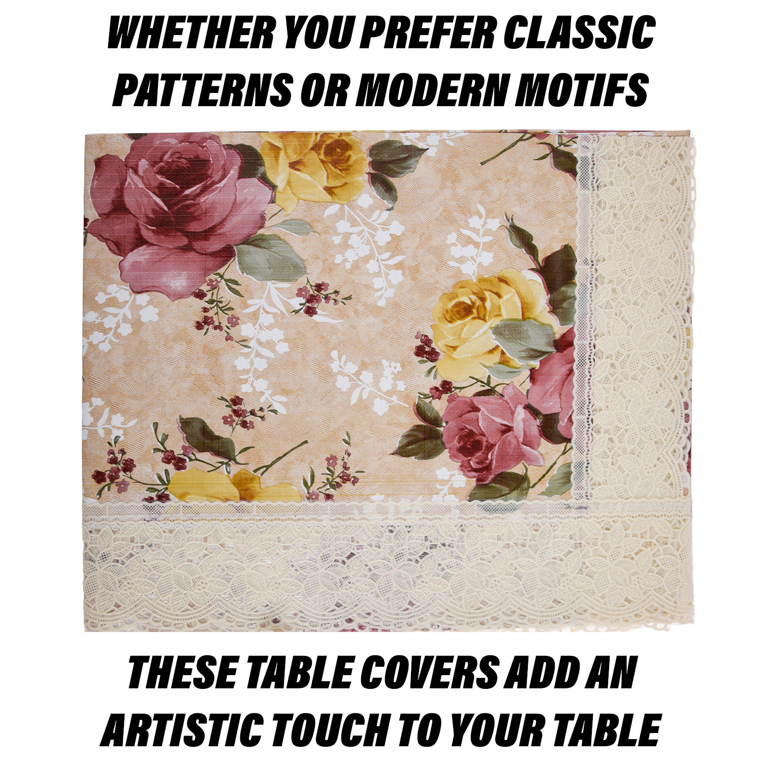 Kuber Industries Dining Table Cover | PVC Table Cover | Reusable Cloth Cover for Table Top | Flower Design Dining Table Cover | Table Protector Cover | 60x90 Inch | Beige