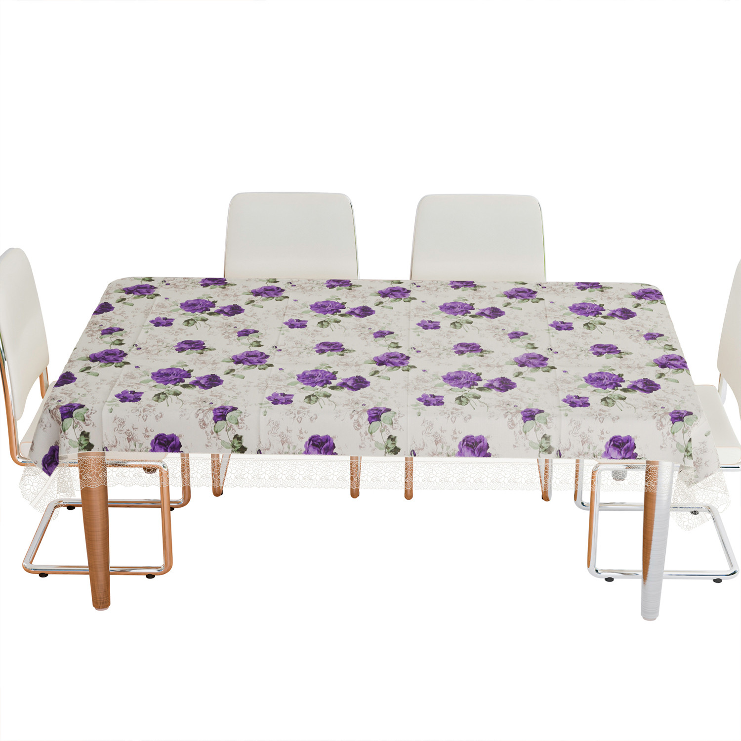 Kuber Industries Dining Table Cover  PVC Table Cover  Reusable Cloth Cover for Table Top  Purple Flower Dining Table Cover  Table Protector Cover  60x90 Inch  Cream
