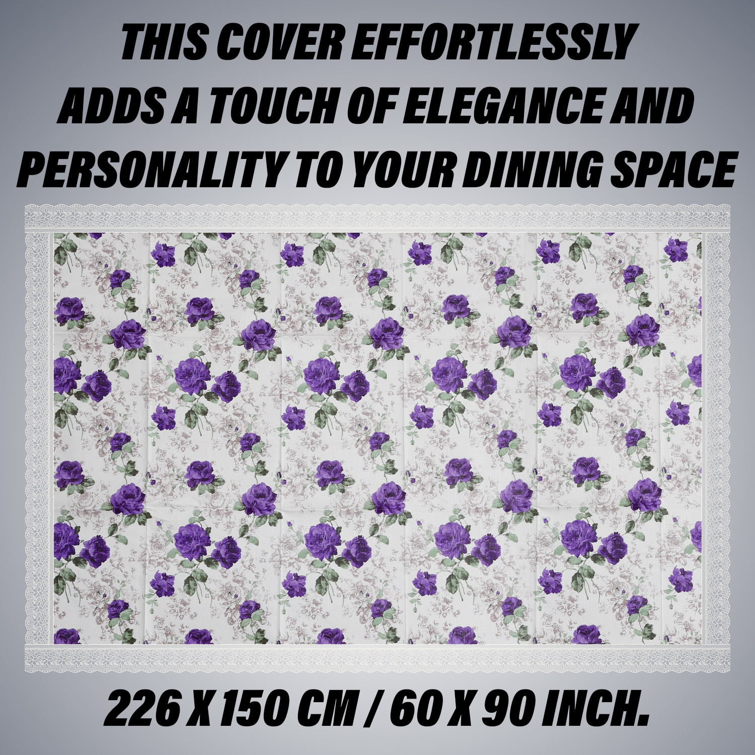 Kuber Industries Dining Table Cover | PVC Table Cover | Reusable Cloth Cover for Table Top | Purple Flower Dining Table Cover | Table Protector Cover | 60x90 Inch | Cream