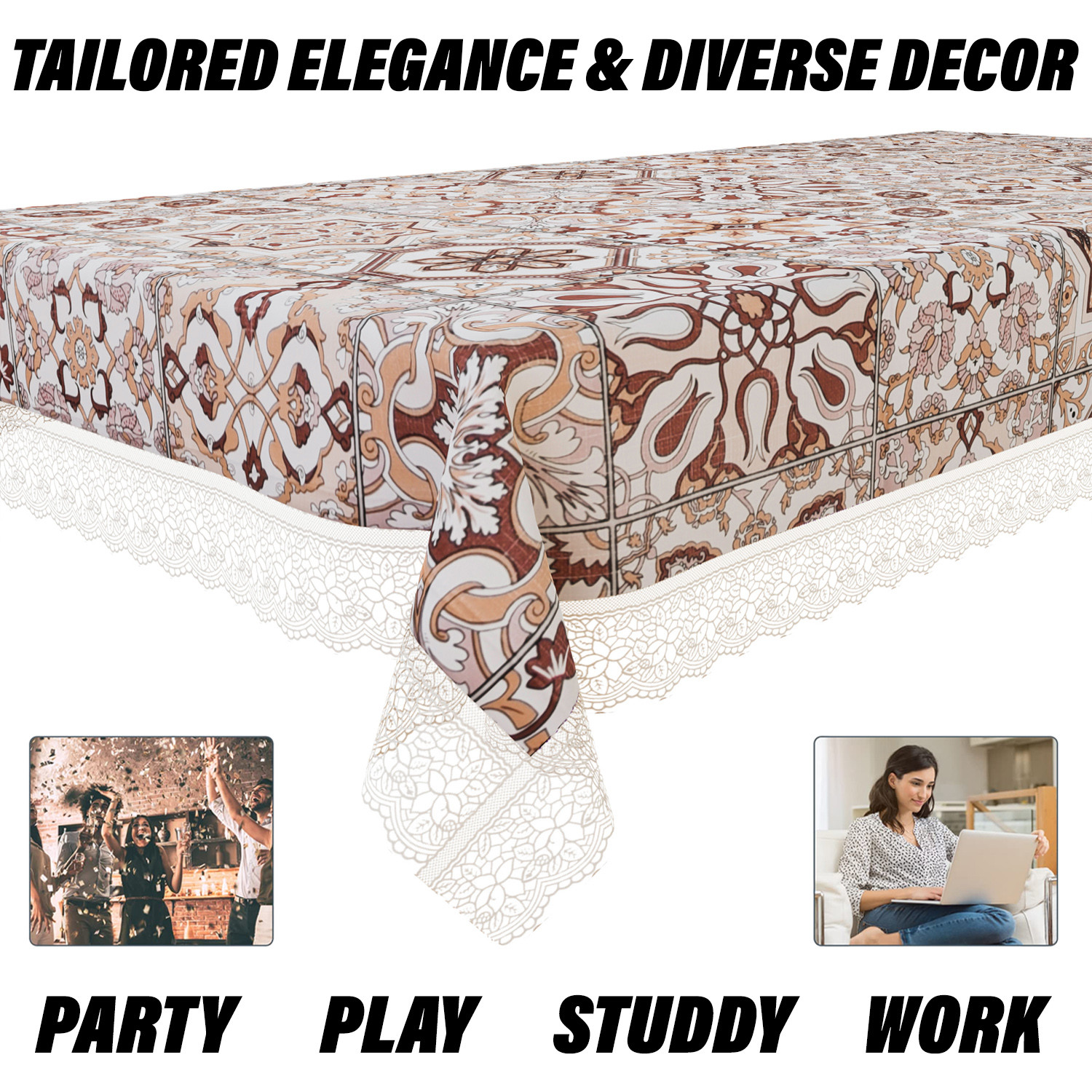 Kuber Industries Dining Table Cover  PVC Table Cover  Reusable Cloth Cover for Table Top  Star Design Dining Table Cover  Table Protector Cover  60x90 Inch  Brown