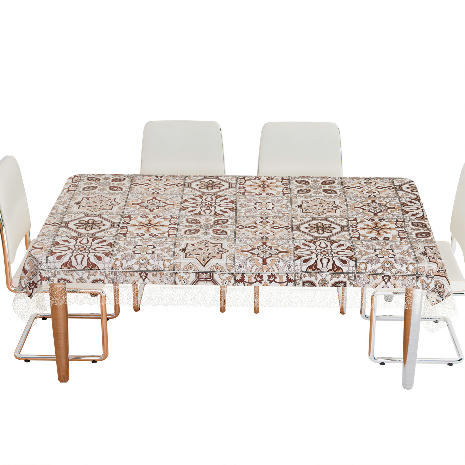 Kuber Industries Dining Table Cover | PVC Table Cover | Reusable Cloth Cover for Table Top | Star Design Dining Table Cover | Table Protector Cover | 60x90 Inch | Brown