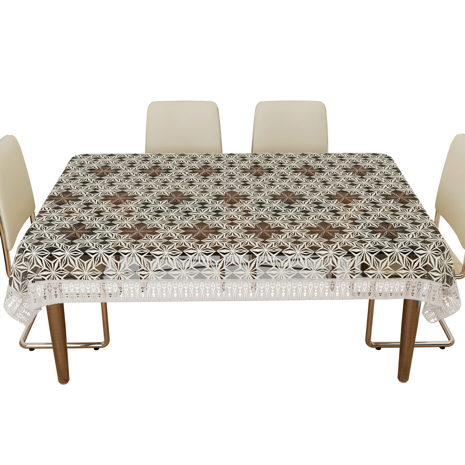 Kuber Industries Dining Table Cover | PVC Table Cover | Star Maiva Embroidery Table Cover | Table Protector | Table Cover for Dining Table | 60X90 Inch | DTC | Cream