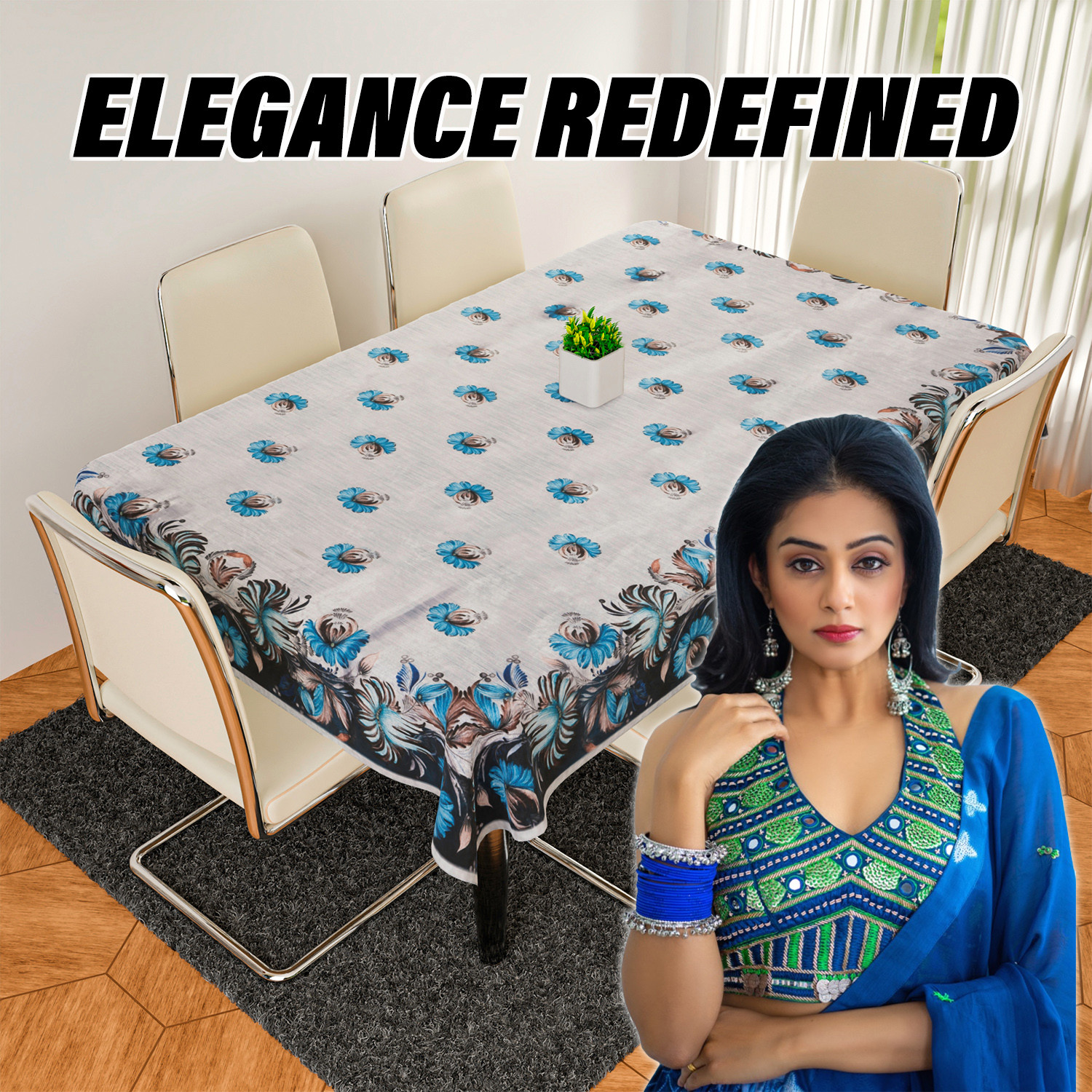 Kuber Industries Dining Table Cover  Velvet Sparkle Table Cover  Blue Digital Flower Table Cover  Table Protector  Table Cover for Dining Table  60X90 Inch  DTC  Gray