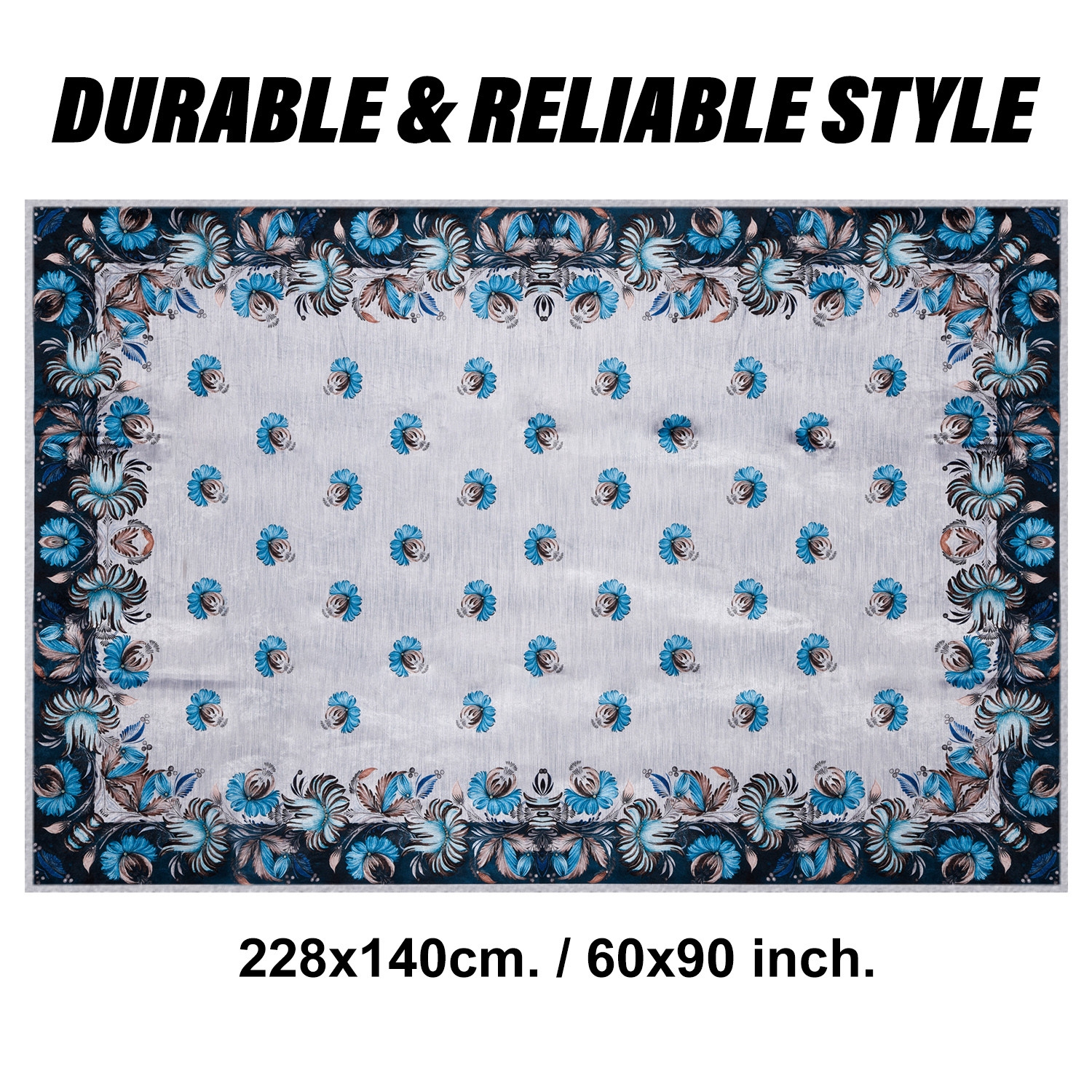 Kuber Industries Dining Table Cover | Velvet Sparkle Table Cover | Blue Digital Flower Table Cover | Table Protector | Table Cover for Dining Table | 60X90 Inch | DTC | Gray