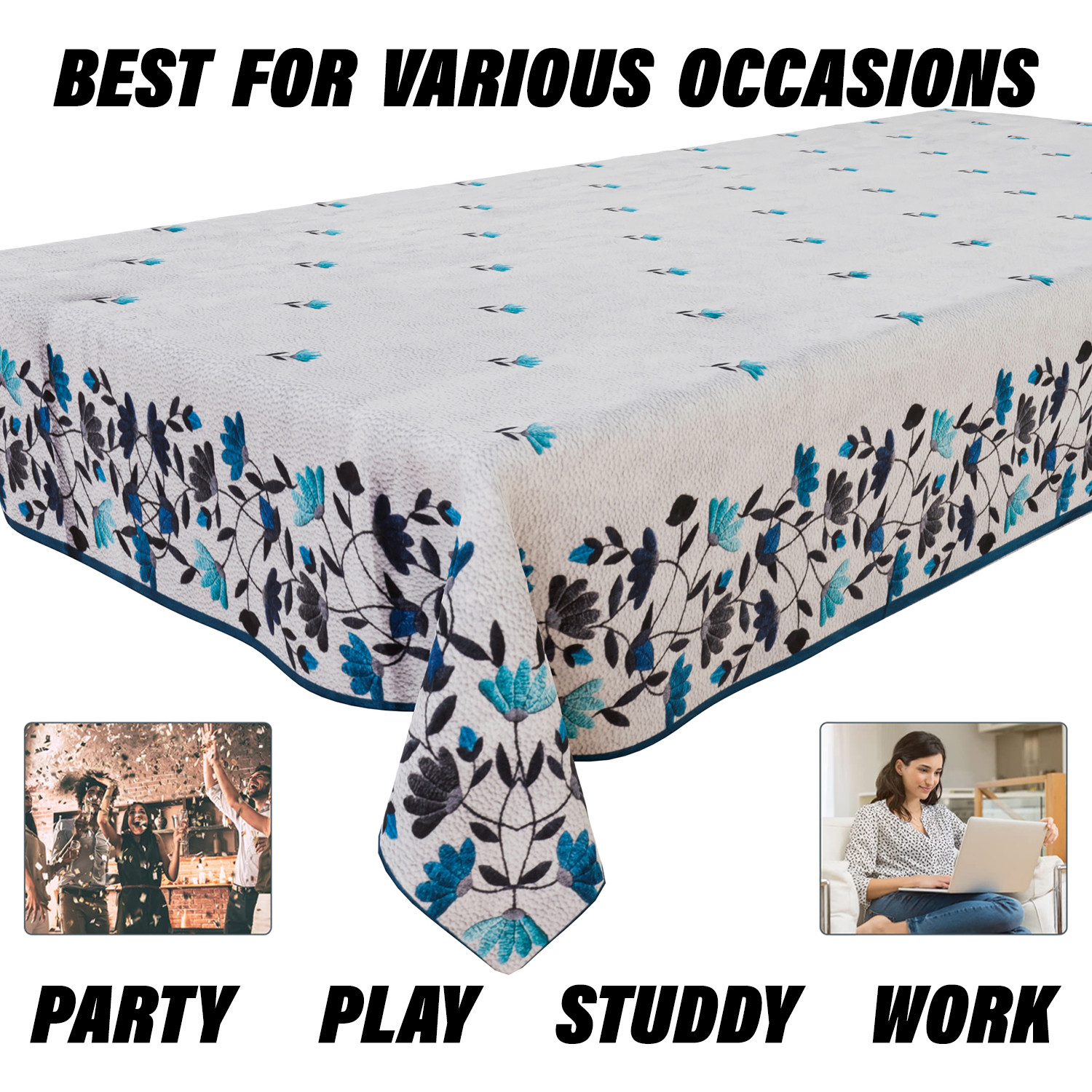 Kuber Industries Dining Table Cover  Velvet Sparkle Table Cover  Blue Digital Leaf Table Cover  Table Protector  Table Cover for Dining Table  60X90 Inch  DTC  Gray