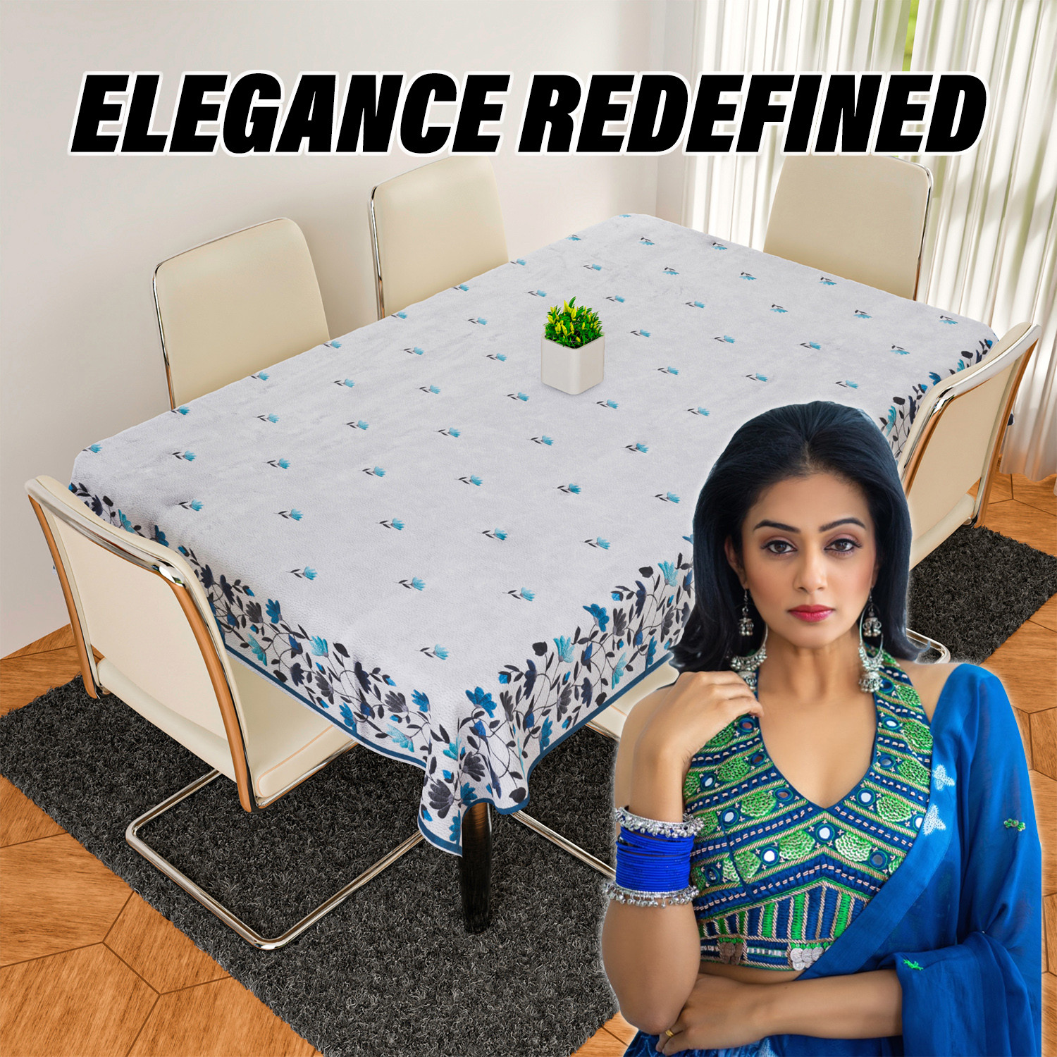 Kuber Industries Dining Table Cover  Velvet Sparkle Table Cover  Blue Digital Leaf Table Cover  Table Protector  Table Cover for Dining Table  60X90 Inch  DTC  Gray