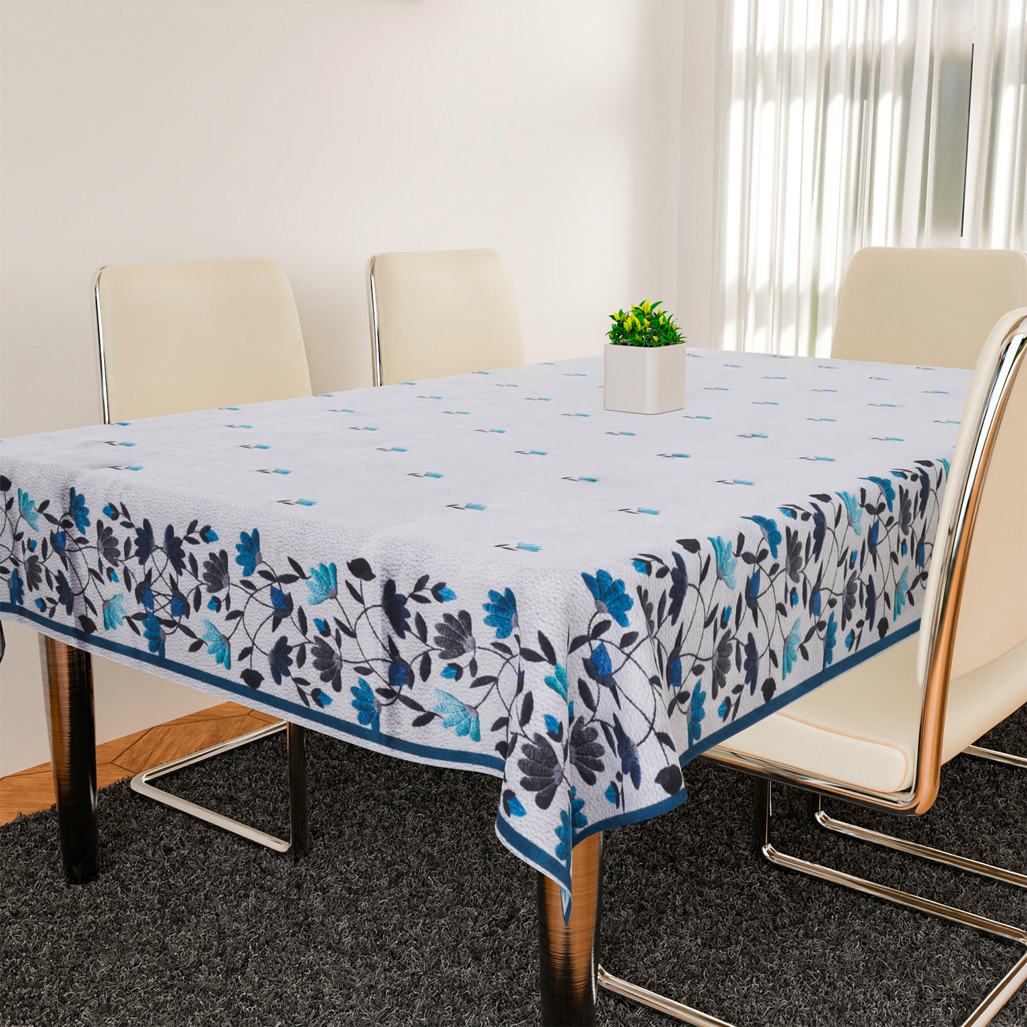 Kuber Industries Dining Table Cover | Velvet Sparkle Table Cover | Blue Digital Leaf Table Cover | Table Protector | Table Cover for Dining Table | 60X90 Inch | DTC | Gray