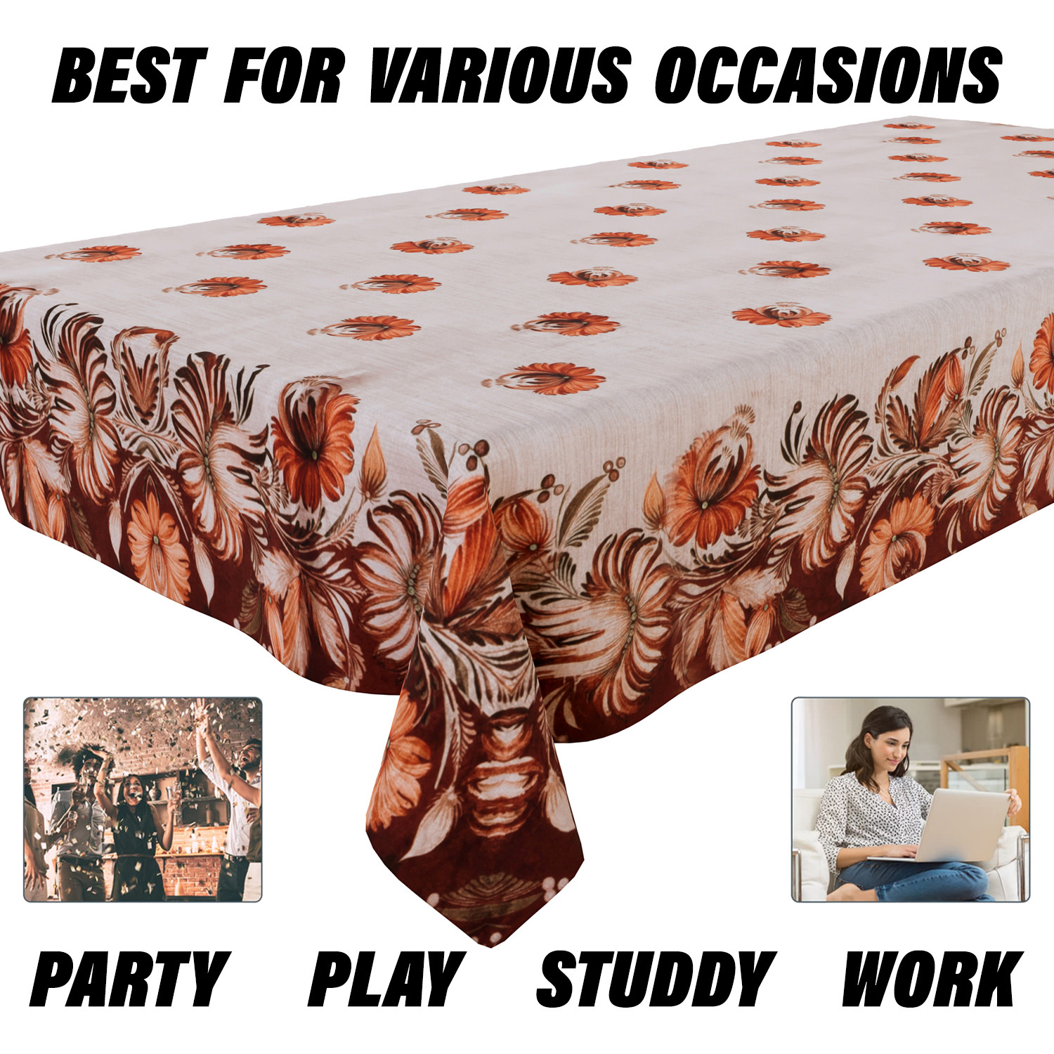 Kuber Industries Dining Table Cover  Velvet Sparkle Table Cover  Brown Digital Flower Table Cover  Table Protector  Table Cover for Dining Table  60X90 Inch  DTC  Golden