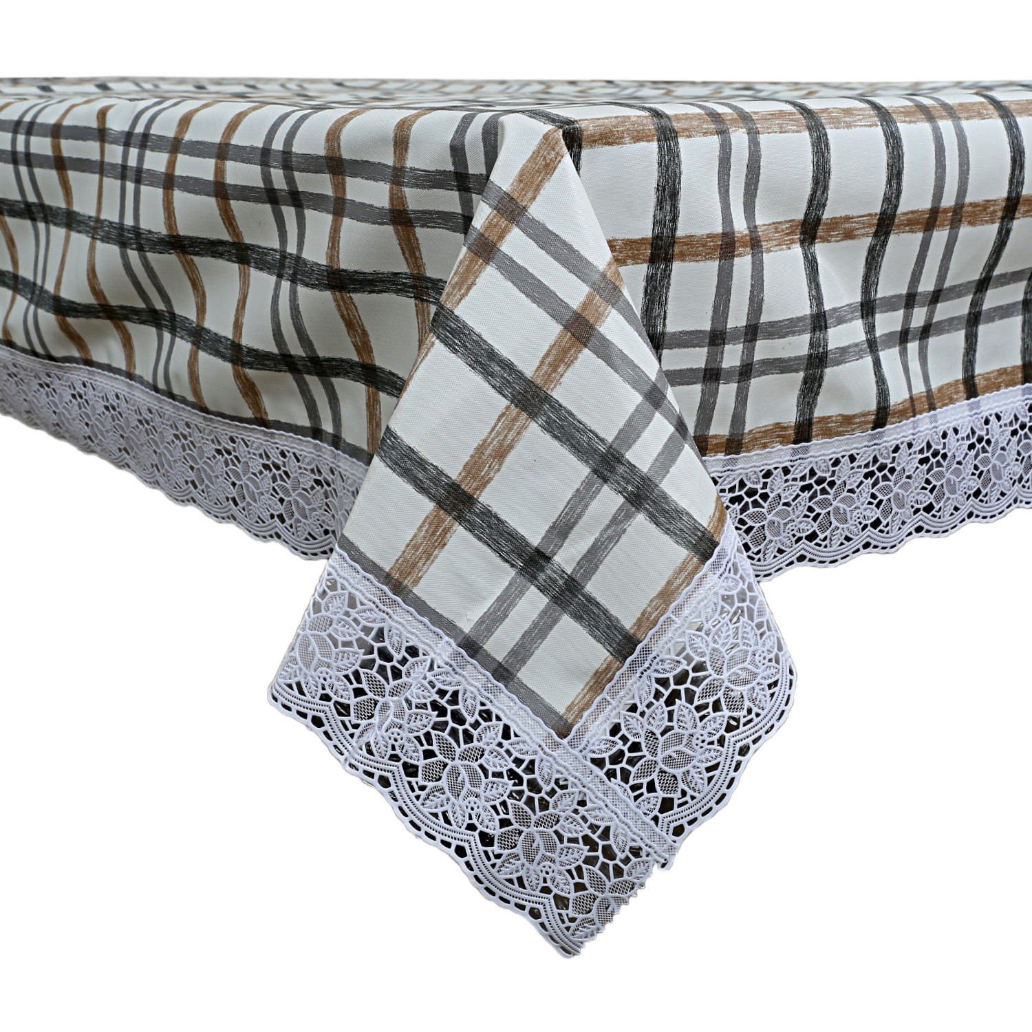 Kuber Industries Dining Table Cover Tablecloth Waterproof Protector 6 Seater With Check Printed, 60 X 90 Inches Rectangle (Cream)
