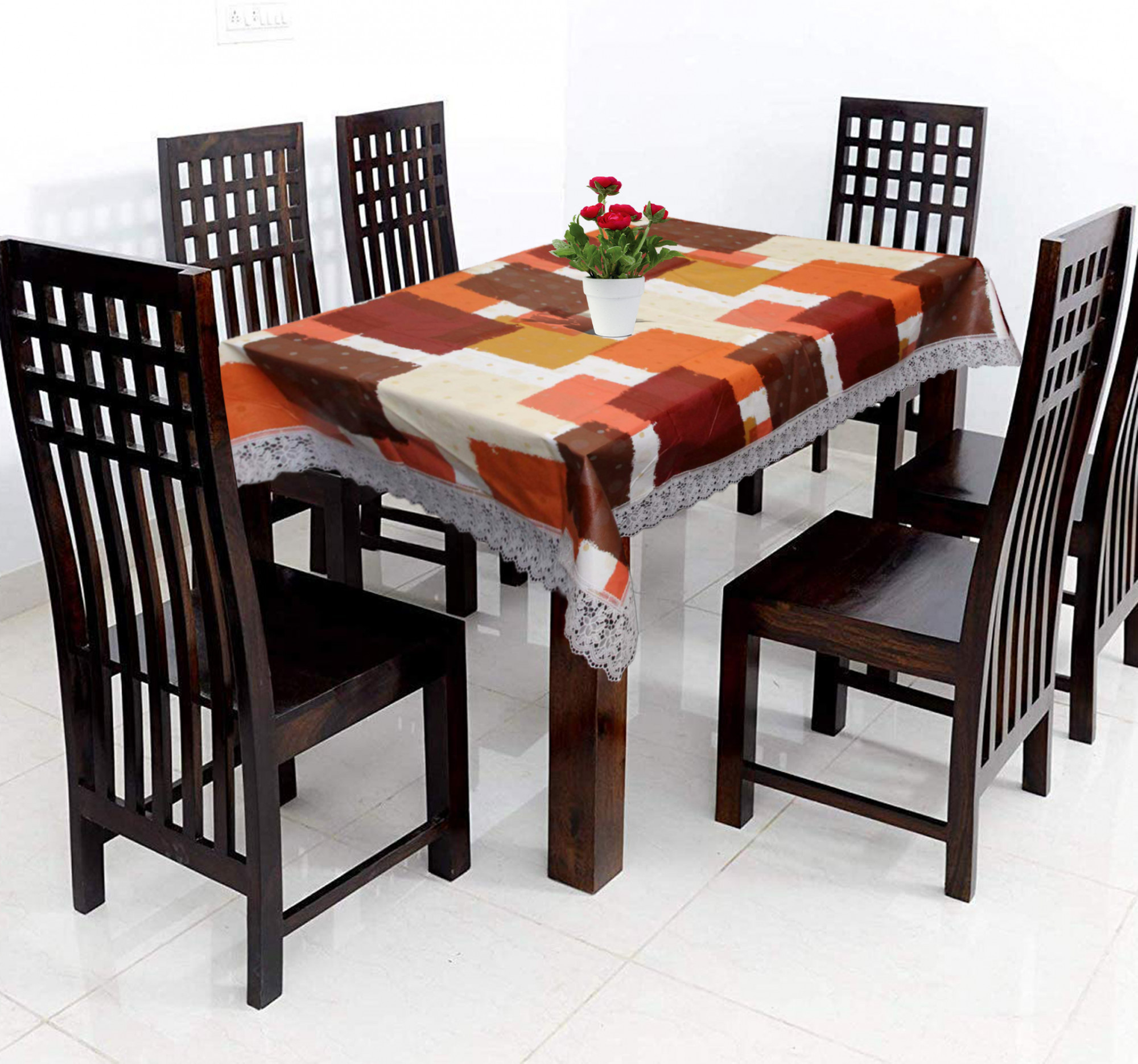 Kuber Industries Dining Table Cover Tablecloth Waterproof Protector 6 Seater With Checkered Design, 60 X 90 Inches Rectangle (Maroon)