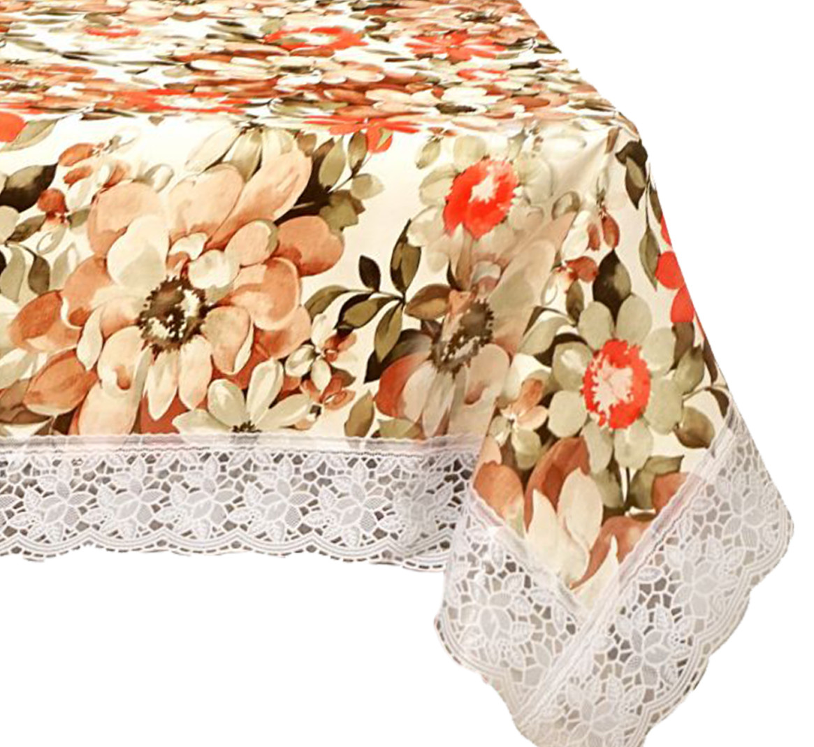 Kuber Industries Dining Table Cover Tablecloth Waterproof Protector 6 Seater With Flower Printed, 60 X 90 Inches Rectangle (Cream)