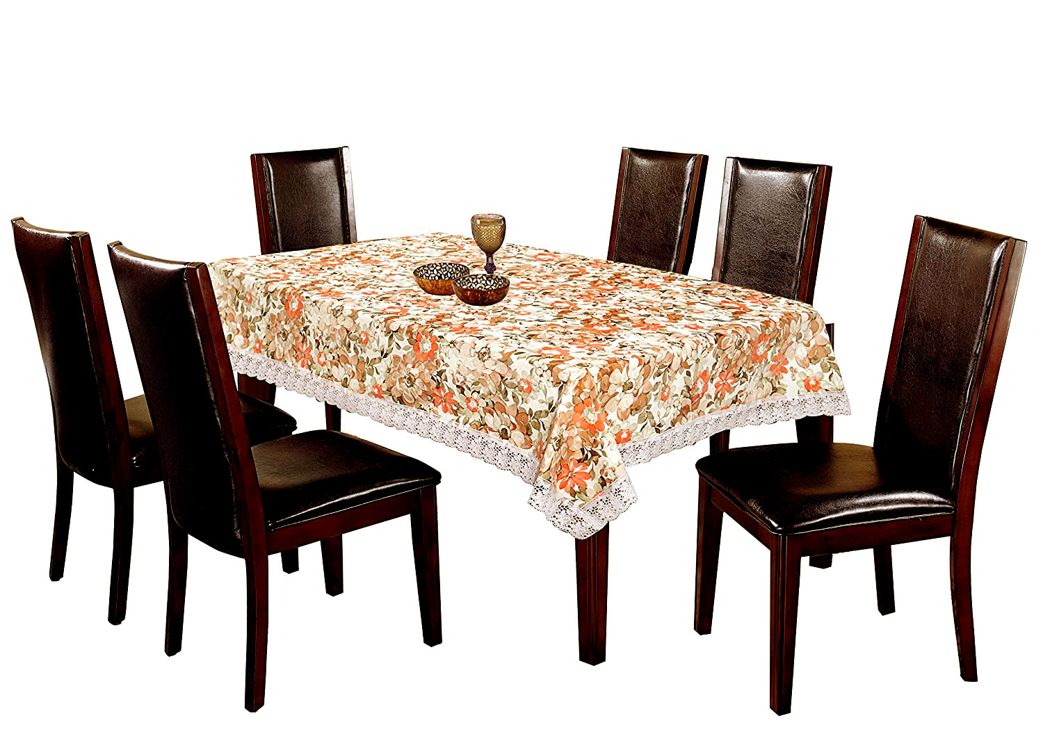 Kuber Industries Dining Table Cover Tablecloth Waterproof Protector 6 Seater With Flower Printed, 60 X 90 Inches Rectangle (Cream)