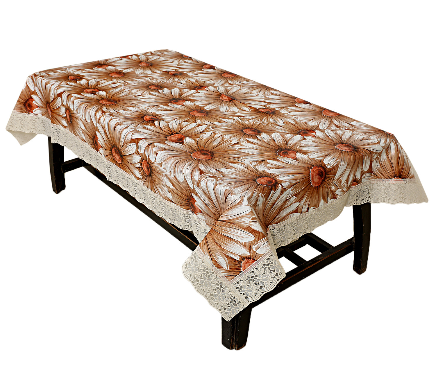 Kuber Industries Dining Table Cover Tablecloth Waterproof Protector 6 Seater With Flower Printed, 60 X 90 Inches Rectangle (Brown)