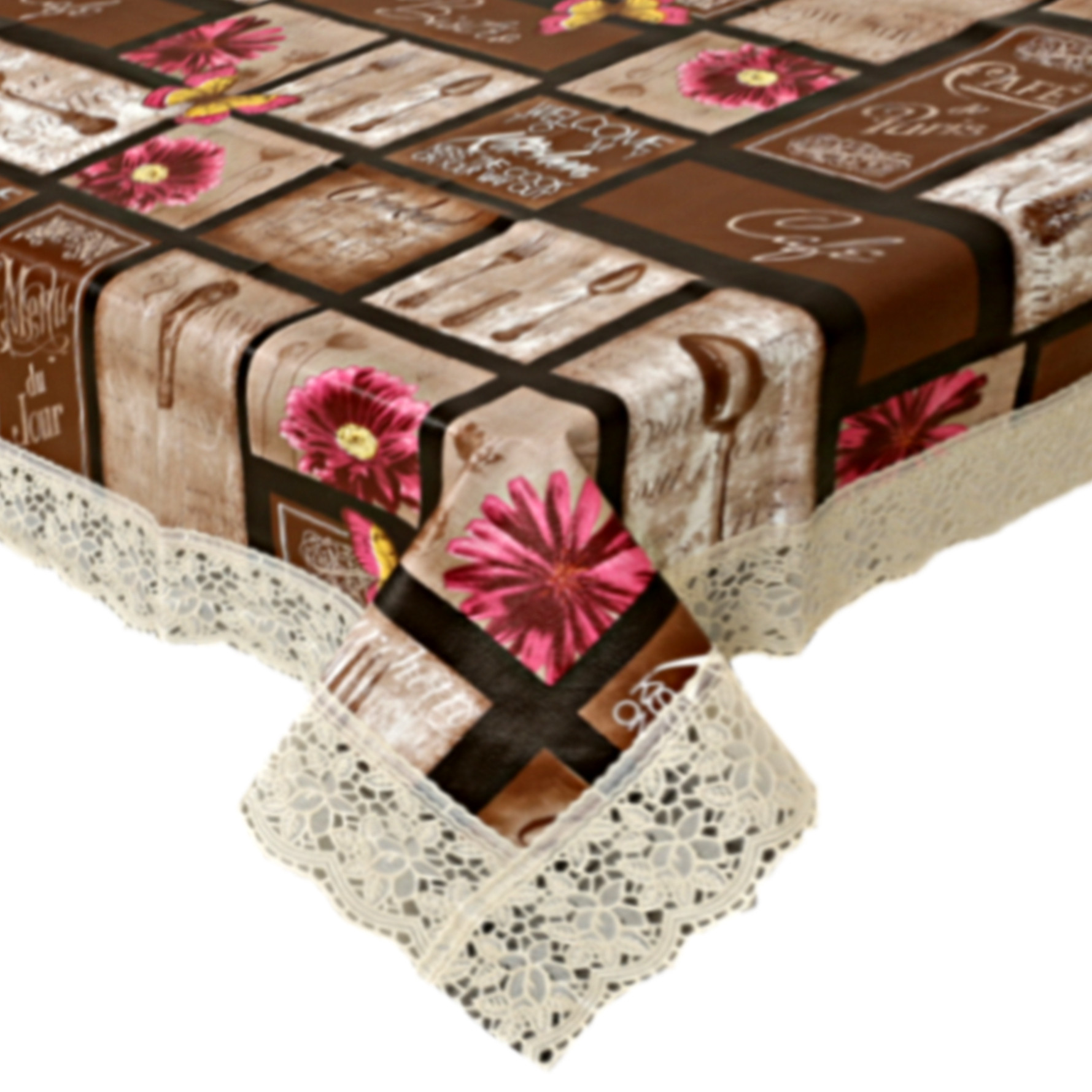 Kuber Industries Dining Table Cover Tablecloth Waterproof Protector 6 Seater With Fork Printed, 60 X 90 Inches Rectangle (Brown)