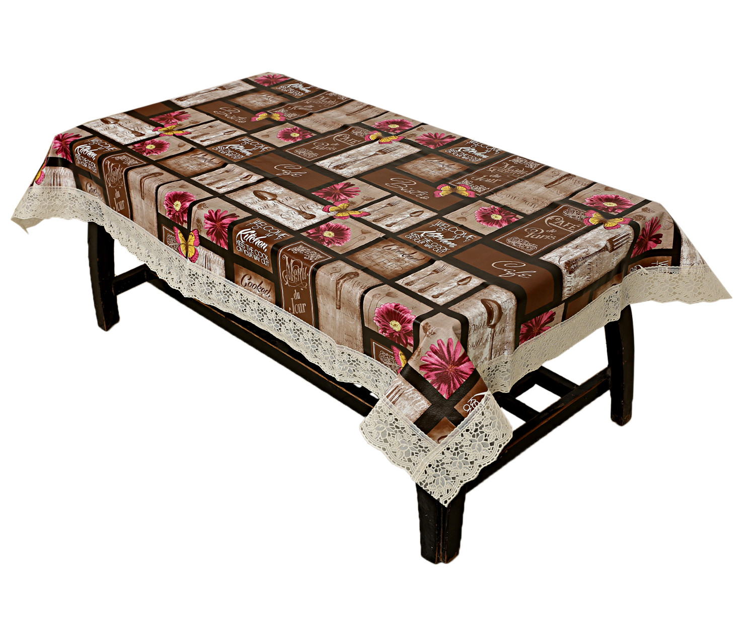 Kuber Industries Dining Table Cover Tablecloth Waterproof Protector 6 Seater With Fork Printed, 60 X 90 Inches Rectangle (Brown)