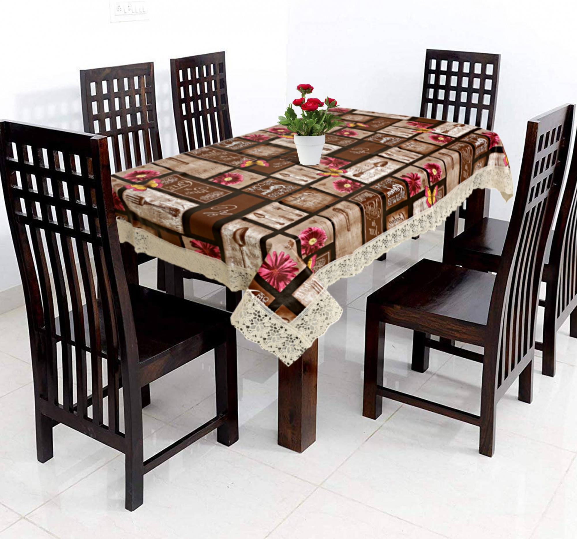 Kuber Industries Dining Table Cover Tablecloth Waterproof Protector 6 Seater With Fork Printed, 60 X 90 Inches Rectangle (Brown)