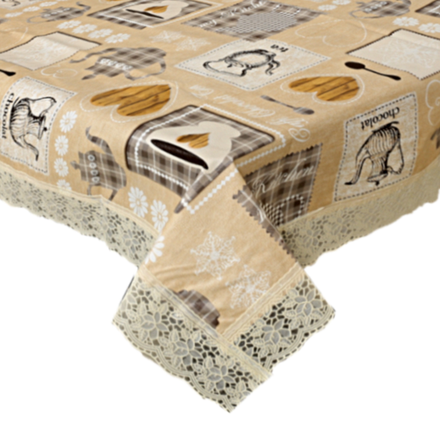 Kuber Industries Dining Table Cover Tablecloth Waterproof Protector 6 Seater With Kettle Printed, 60 X 90 Inches Rectangle (Cream)