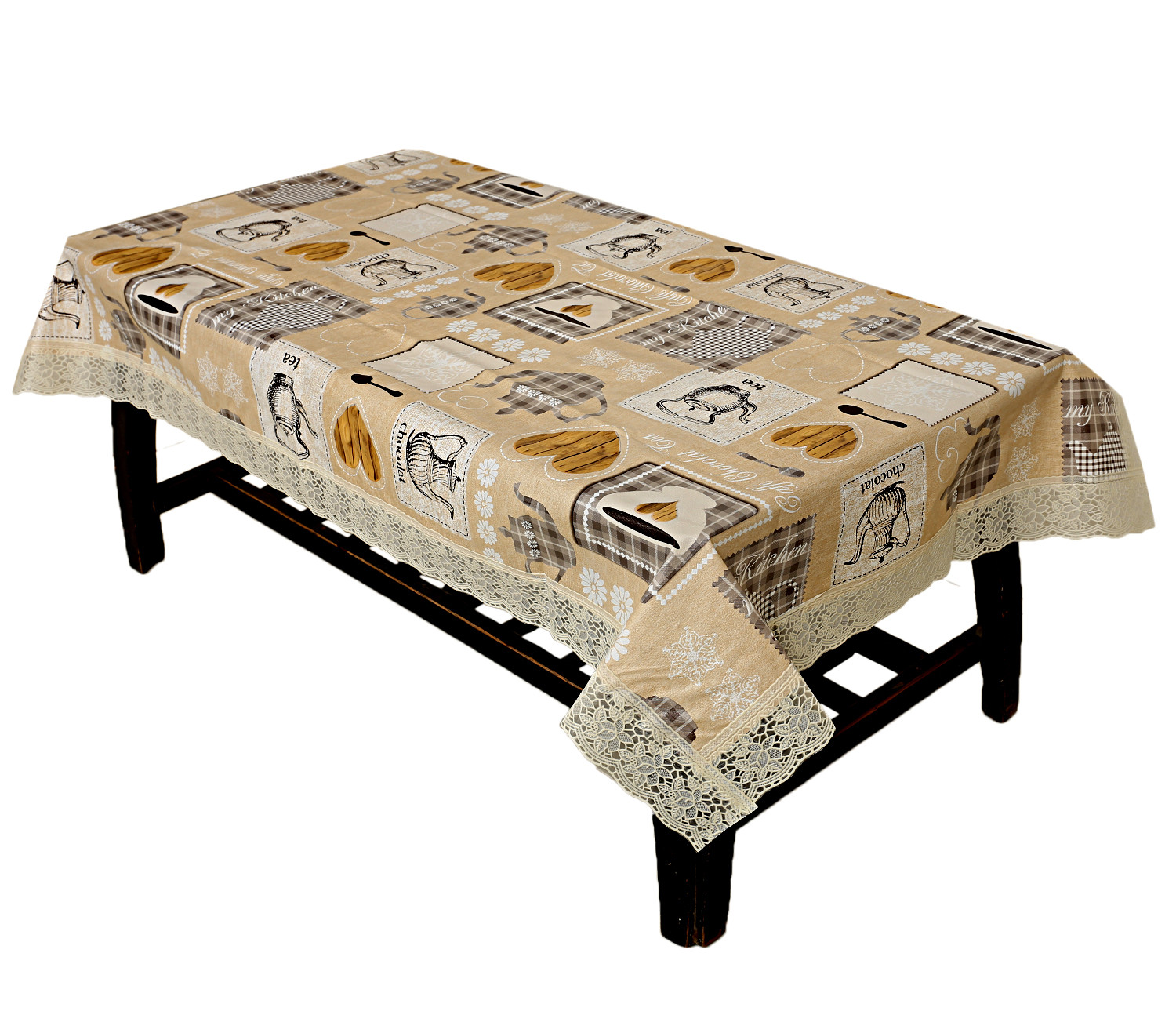 Kuber Industries Dining Table Cover Tablecloth Waterproof Protector 6 Seater With Kettle Printed, 60 X 90 Inches Rectangle (Cream)