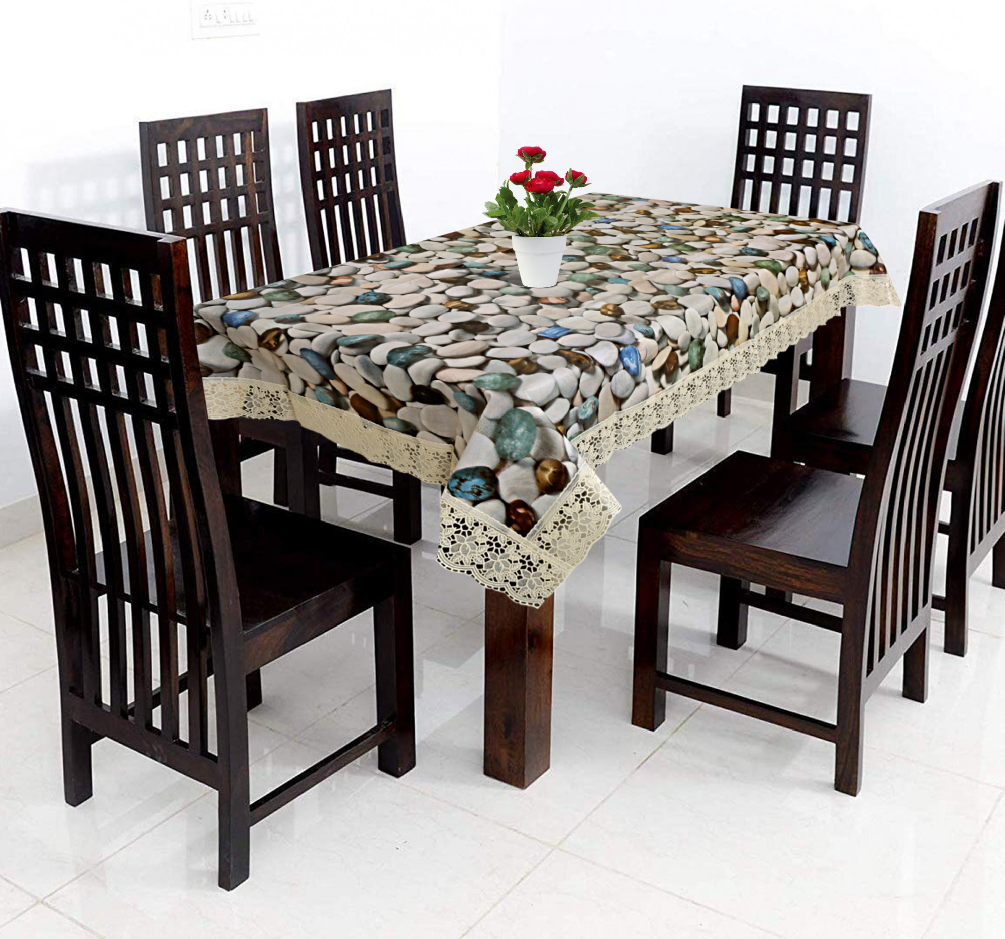 Kuber Industries Dining Table Cover Tablecloth Waterproof Protector 6 Seater With Stone Printed, 60 X 90 Inches Rectangle (Multi)