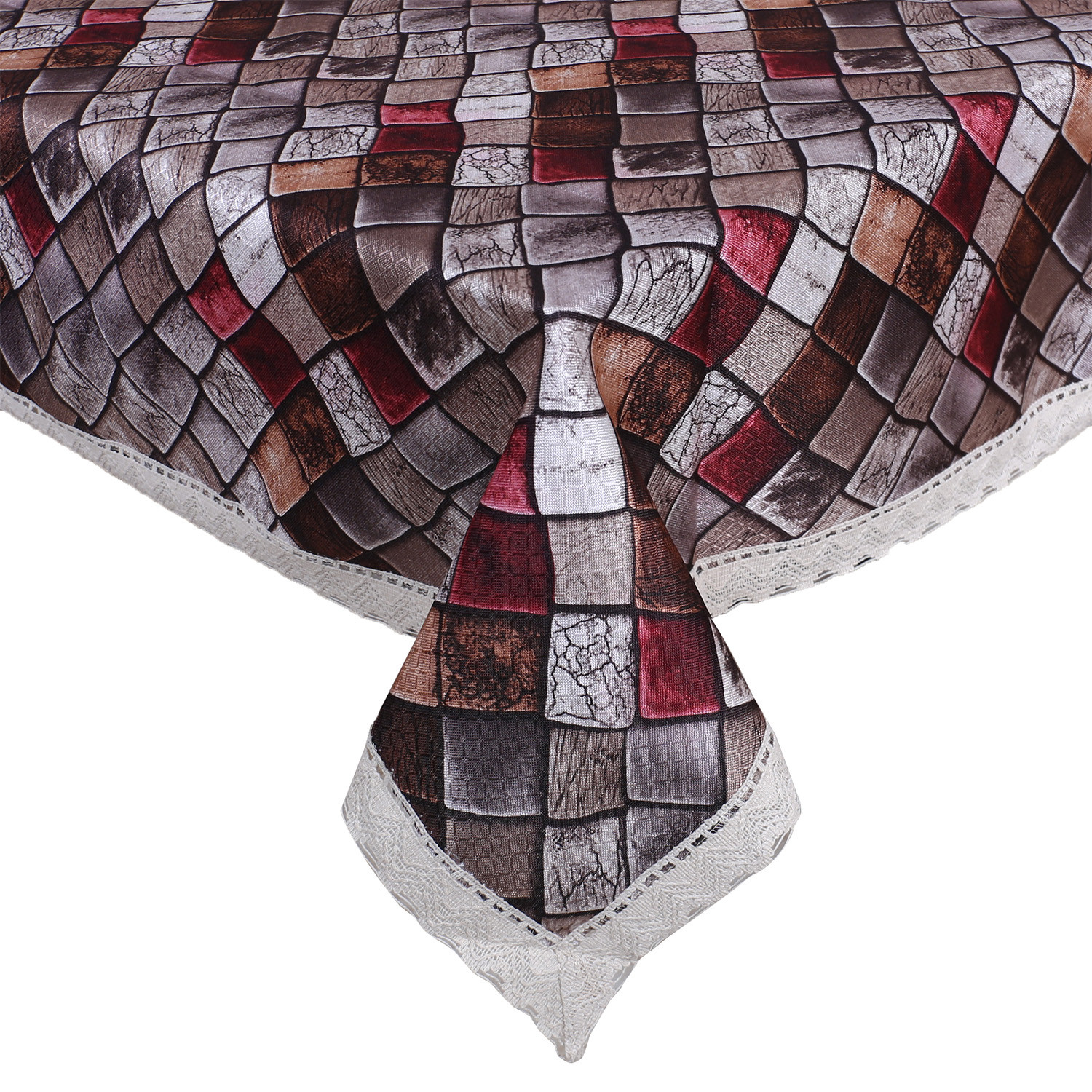 Kuber Industries Dining Table Cover|Faux Silk Spill Proof Block Pattern Tablecloth|Kitchen Dinning Protector With Jutelace Border, 60X90 Inch (Multicolor)