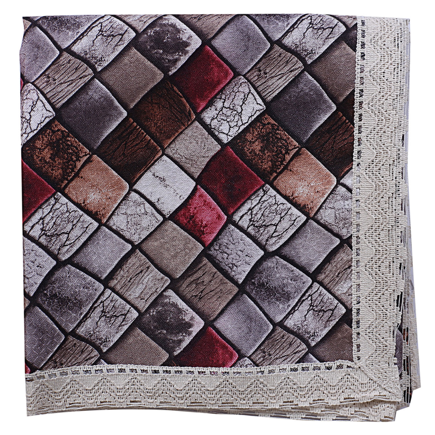 Kuber Industries Dining Table Cover|Faux Silk Spill Proof Block Pattern Tablecloth|Kitchen Dinning Protector With Jutelace Border, 60X90 Inch (Multicolor)