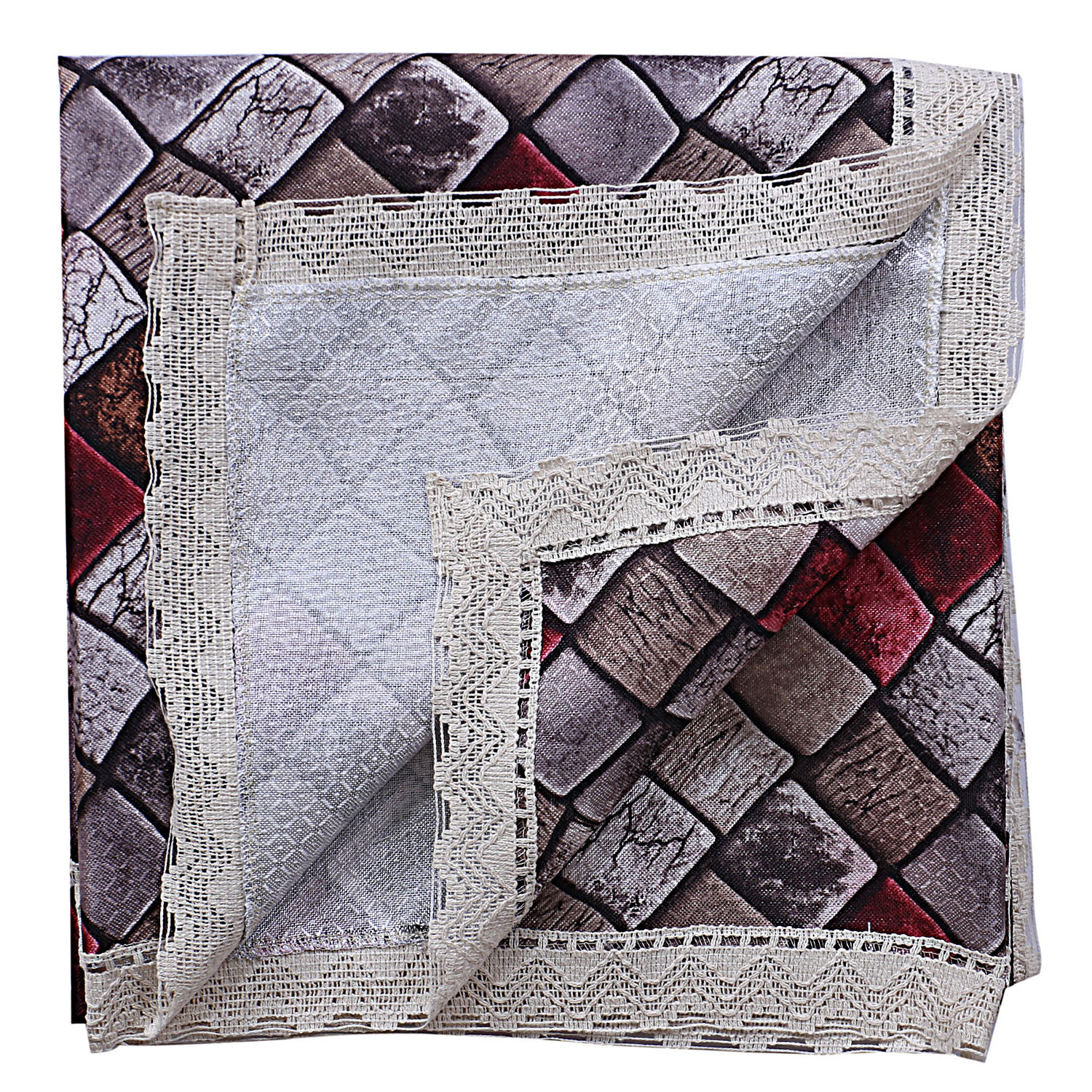 Kuber Industries Dining Table Cover|Faux Silk Spill Proof Block Pattern Tablecloth|Kitchen Dinning Protector With Jutelace Border, 60X90 Inch (Multicolor)