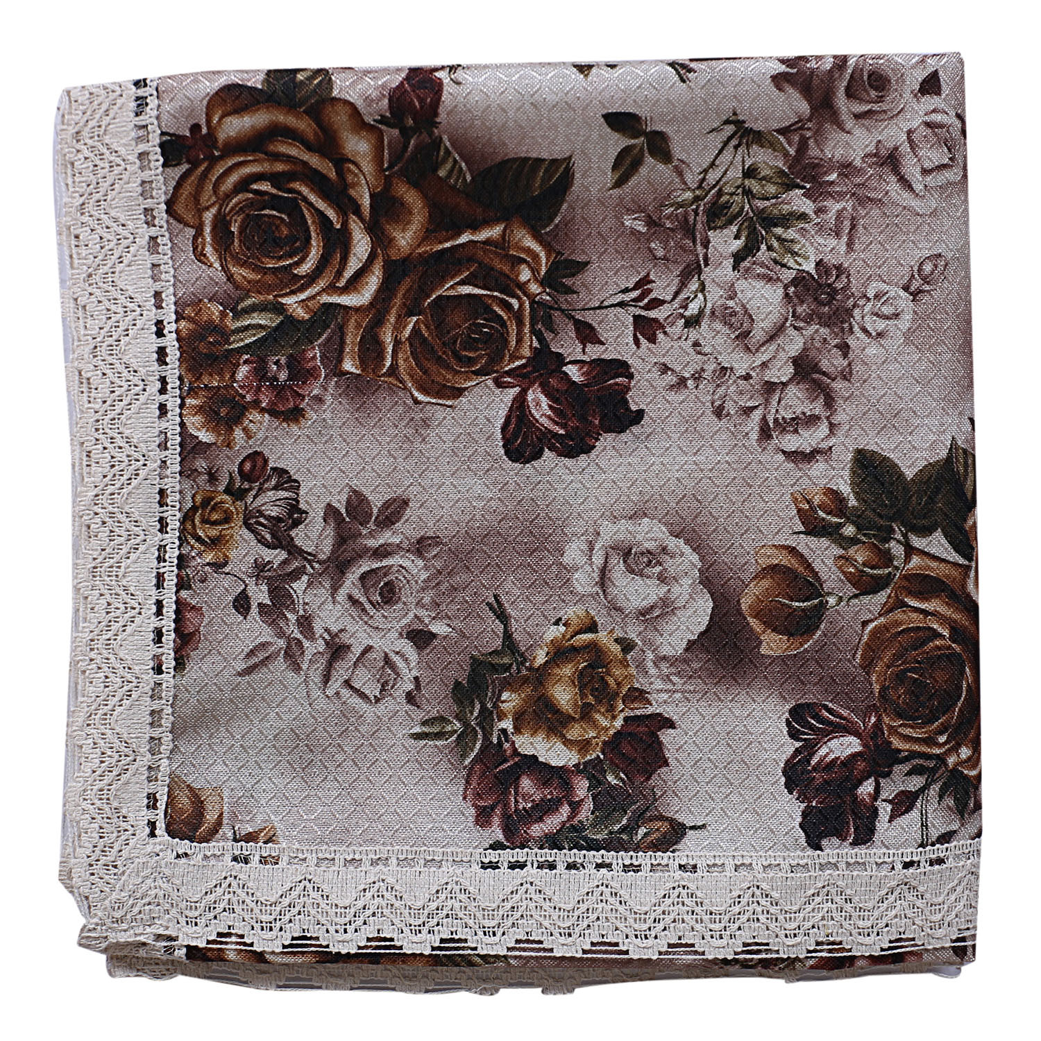 Kuber Industries Dining Table Cover|Faux Silk Spill Proof Gold Rose Pattern Tablecloth|Kitchen Dinning Protector With Jutelace Border, 60X90 Inch (Gold)