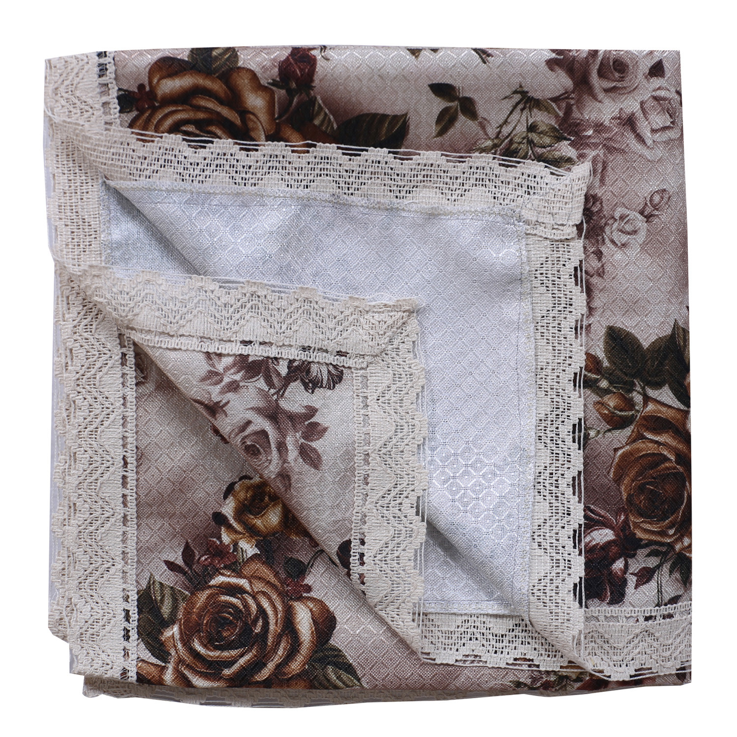 Kuber Industries Dining Table Cover|Faux Silk Spill Proof Gold Rose Pattern Tablecloth|Kitchen Dinning Protector With Jutelace Border, 60X90 Inch (Gold)