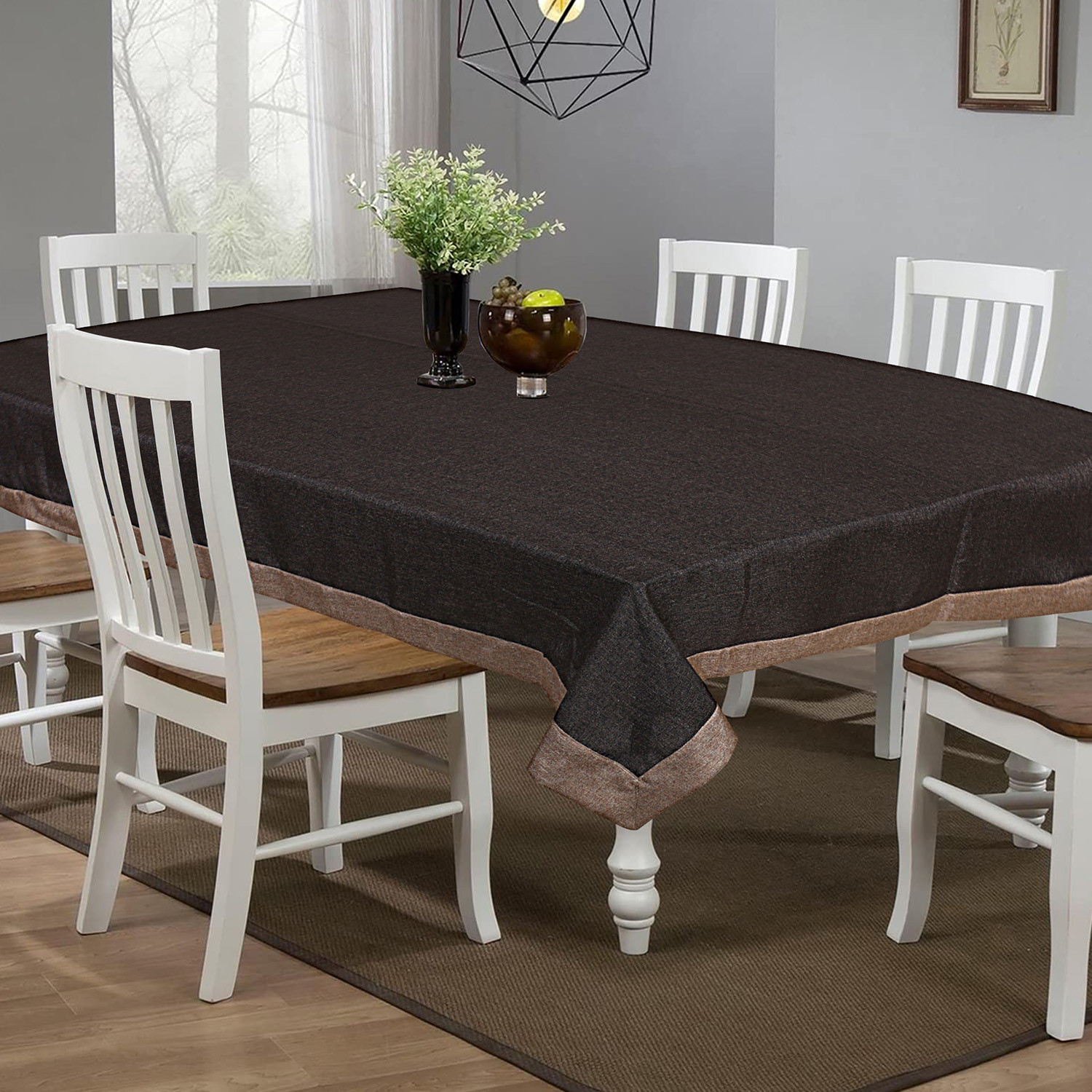 Kuber Industries Dining Table Cover|Jute Spill Proof Tablecloth|Kitchen Dinning Protector With Jutelace Border, 60X90 Inch (Brown)