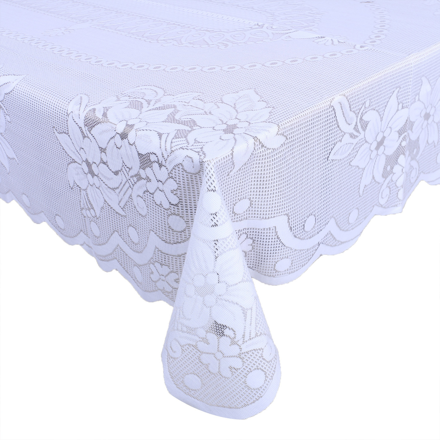 Kuber Industries Dining Table CoverPoly Cotton Stain-Resistant Floral PatternNet Tablecloth Protector for Home Decoration 60X90 Inch White