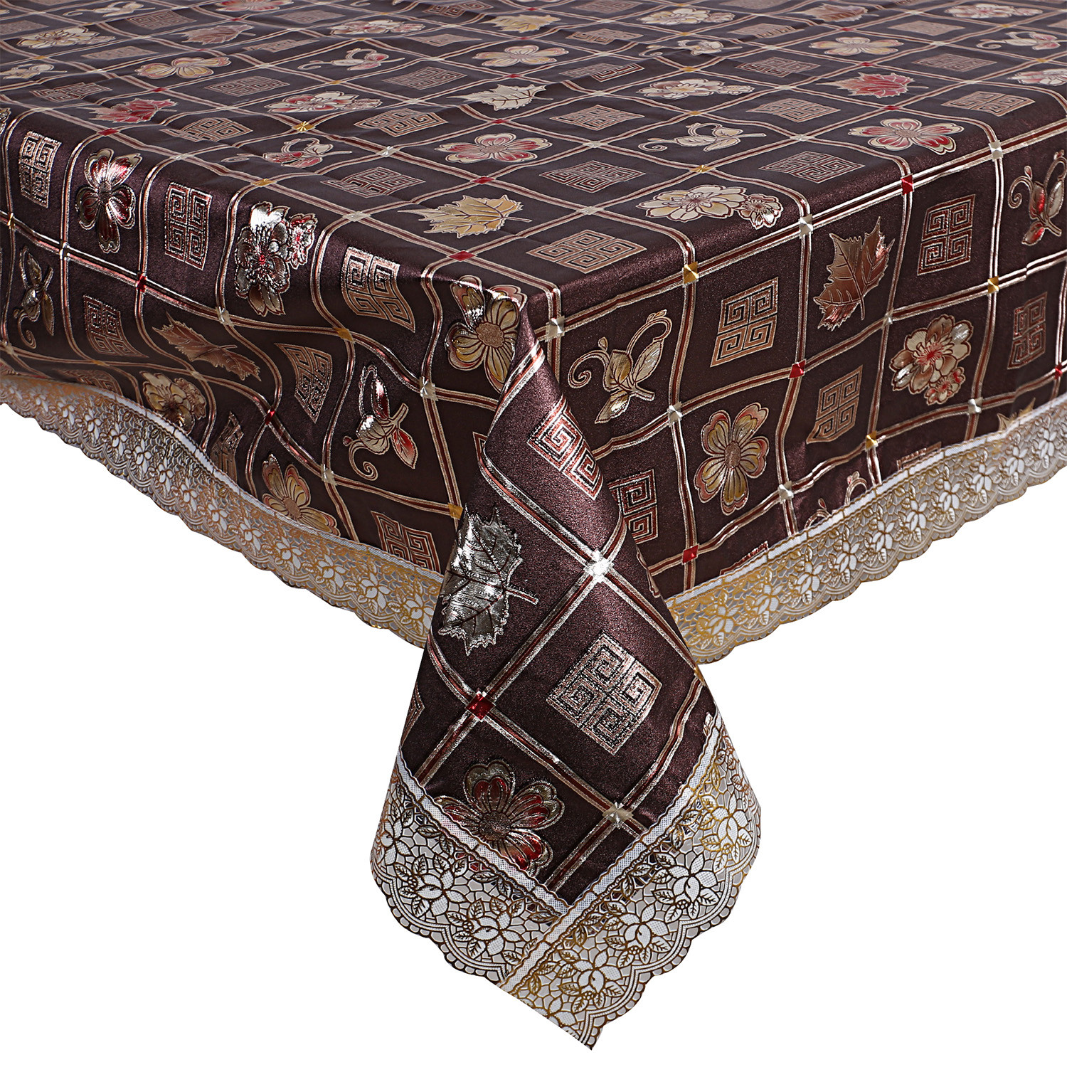 Kuber Industries Dining Table Cover|PVC Spill Proof Geometric Pattern Tablecloth|Kitchen Dinning Protector With Seamless Border, 60X90 Inch (Gold)