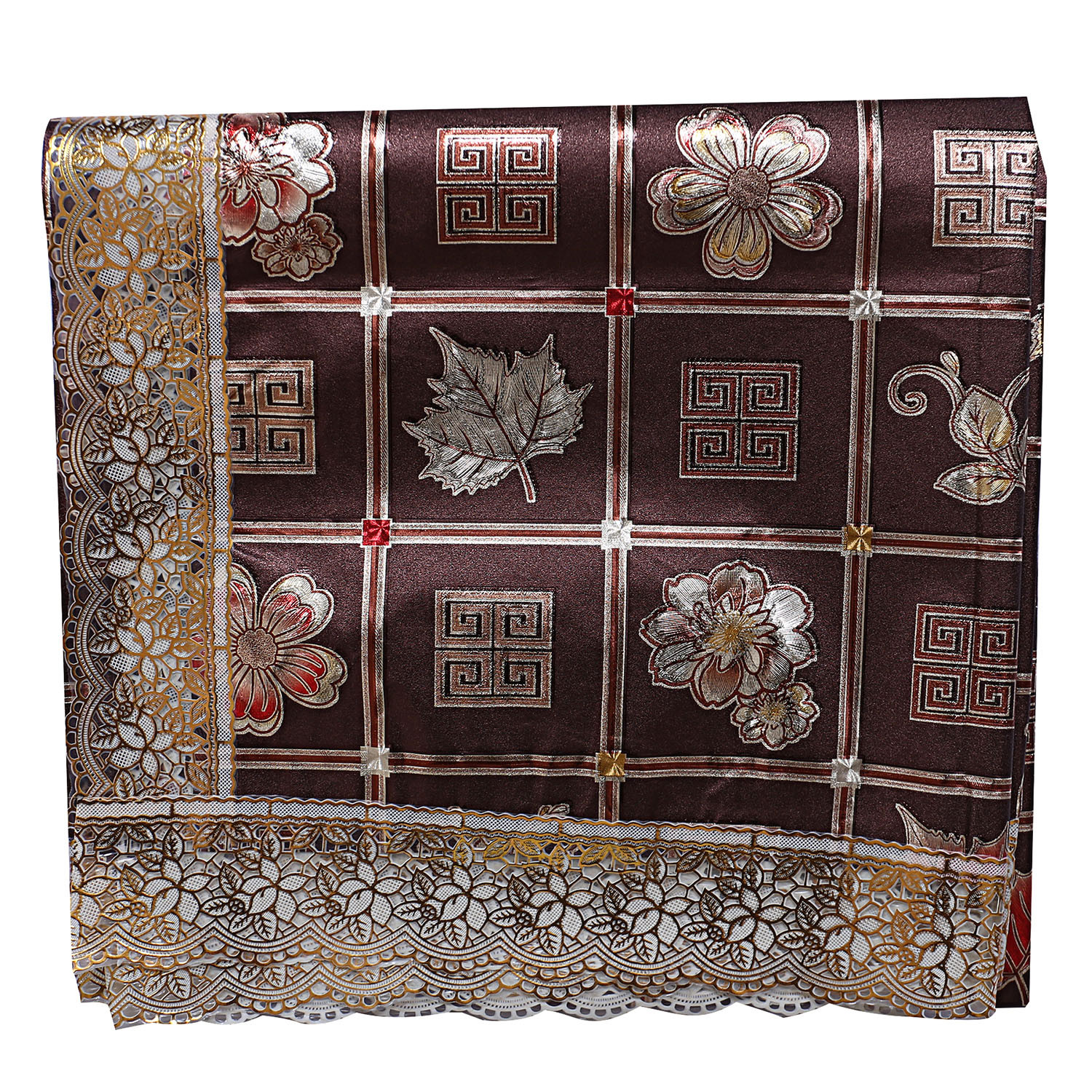 Kuber Industries Dining Table Cover|PVC Spill Proof Geometric Pattern Tablecloth|Kitchen Dinning Protector With Seamless Border, 60X90 Inch (Gold)