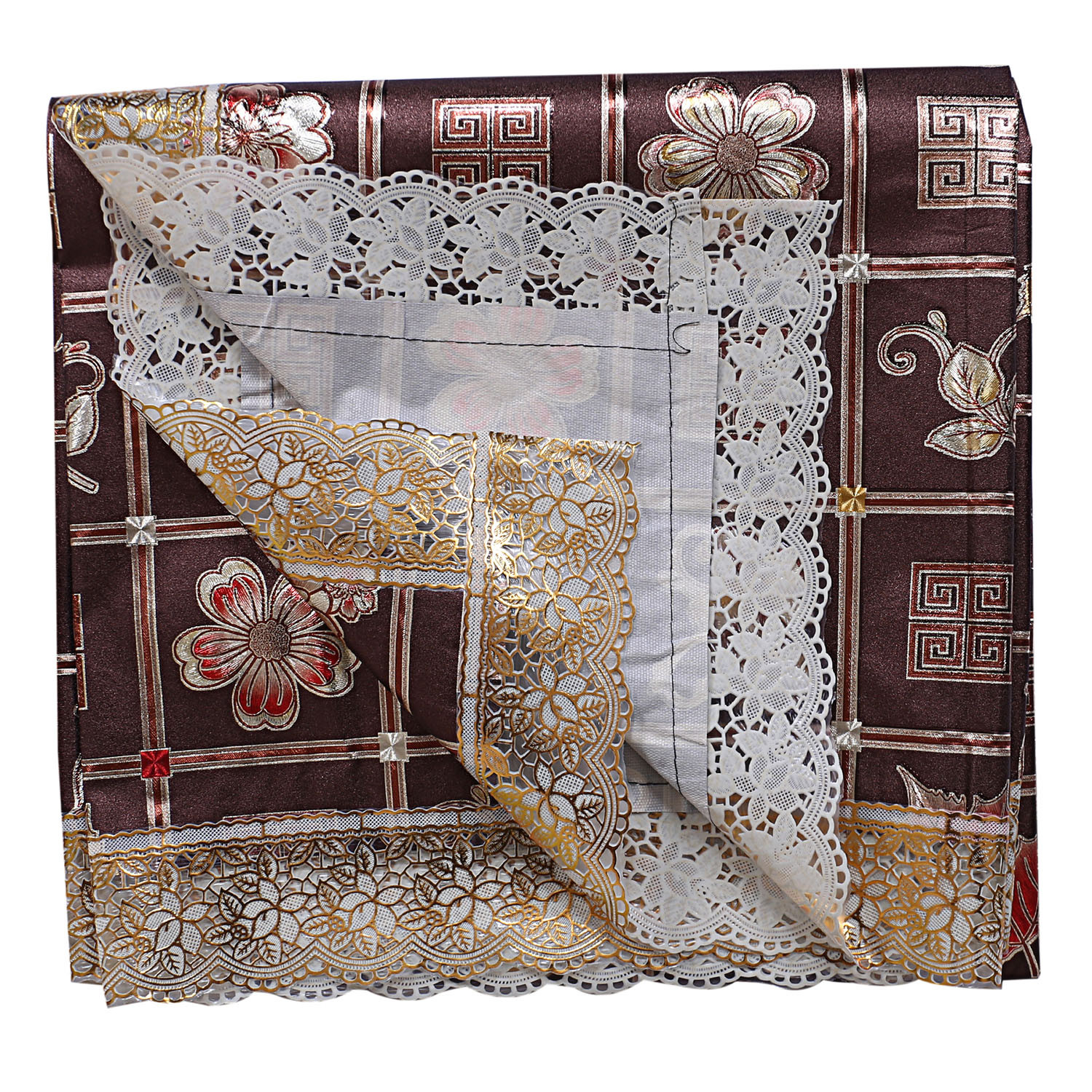 Kuber Industries Dining Table Cover|PVC Spill Proof Geometric Pattern Tablecloth|Kitchen Dinning Protector With Seamless Border, 60X90 Inch (Gold)