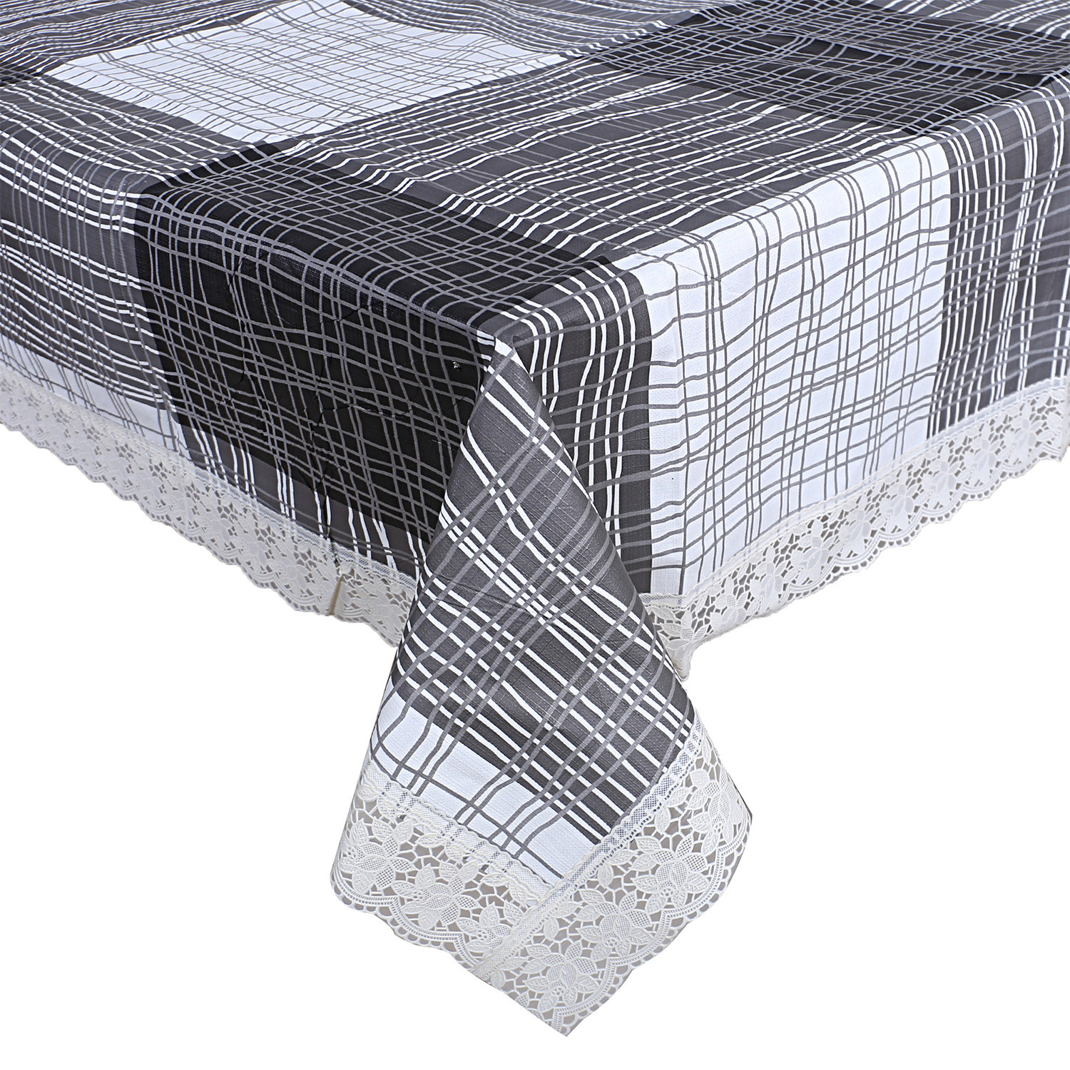 Kuber Industries Dining Table Cover|PVC Spill Proof Lines Pattern Tablecloth|Kitchen Dinning Protector With Seamless Border, 60X90 Inch (Gray)