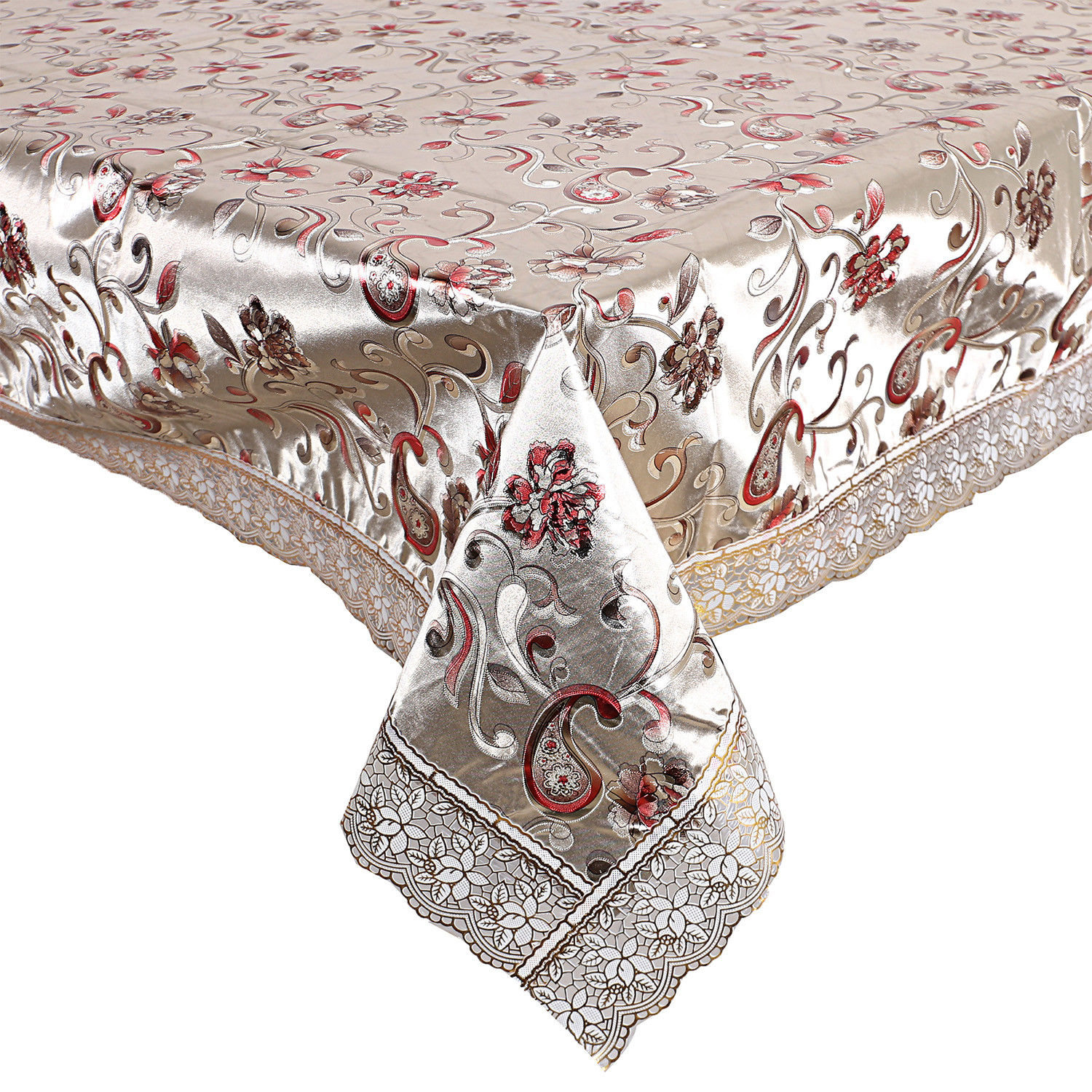 Kuber Industries Dining Table CoverPVC Spill Proof Paisley Pattern TableclothKitchen Dinning Protector With Seamless Border 60X90 Inch Gold