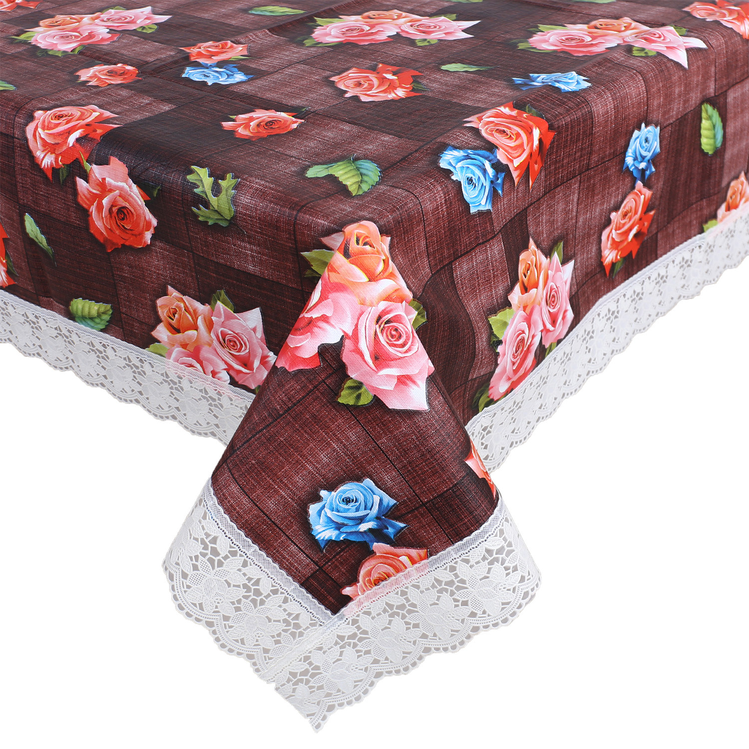 Kuber Industries Dining Table Cover|PVC Spill Proof Rose Floral Pattern Tablecloth|Kitchen Dinning Protector With Seamless Border, 60X90 Inch (Maroon)