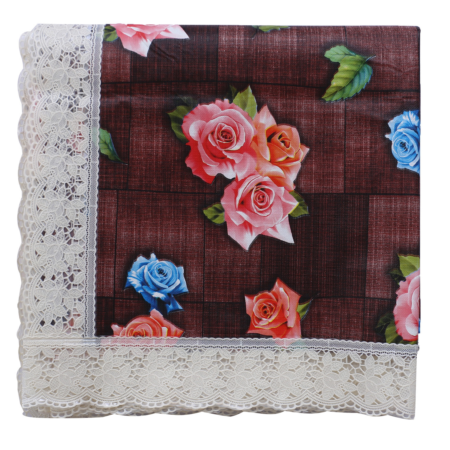 Kuber Industries Dining Table Cover|PVC Spill Proof Rose Floral Pattern Tablecloth|Kitchen Dinning Protector With Seamless Border, 60X90 Inch (Maroon)