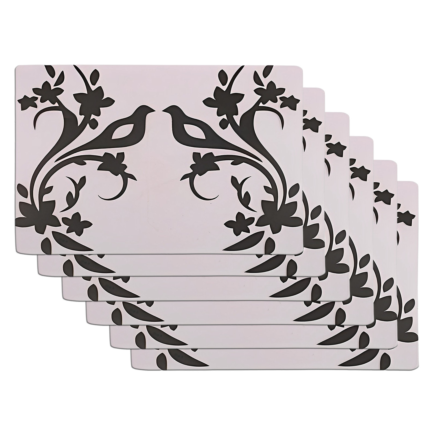 Kuber Industries Dining Table Mat | PVC Chidiya Bird Print | Table Mat | Placemats for Kitchen | Refrigerator Liners Mats | Shelf Liner Mat | Set of 6 | Multicolor