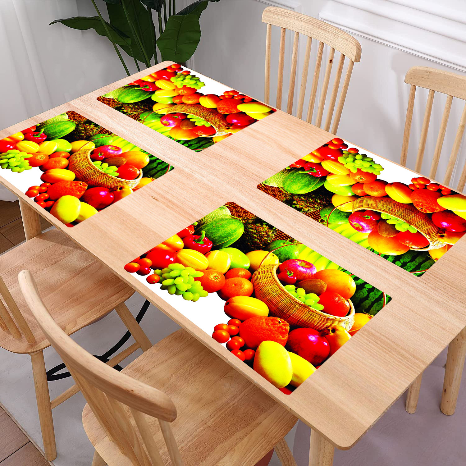 Kuber Industries Dining Table Mat | PVC Fruits Print | Table Mat | Placemats for Kitchen | Refrigerator Liners Mats | Shelf Liner Mat | Set of 6 | Multicolor