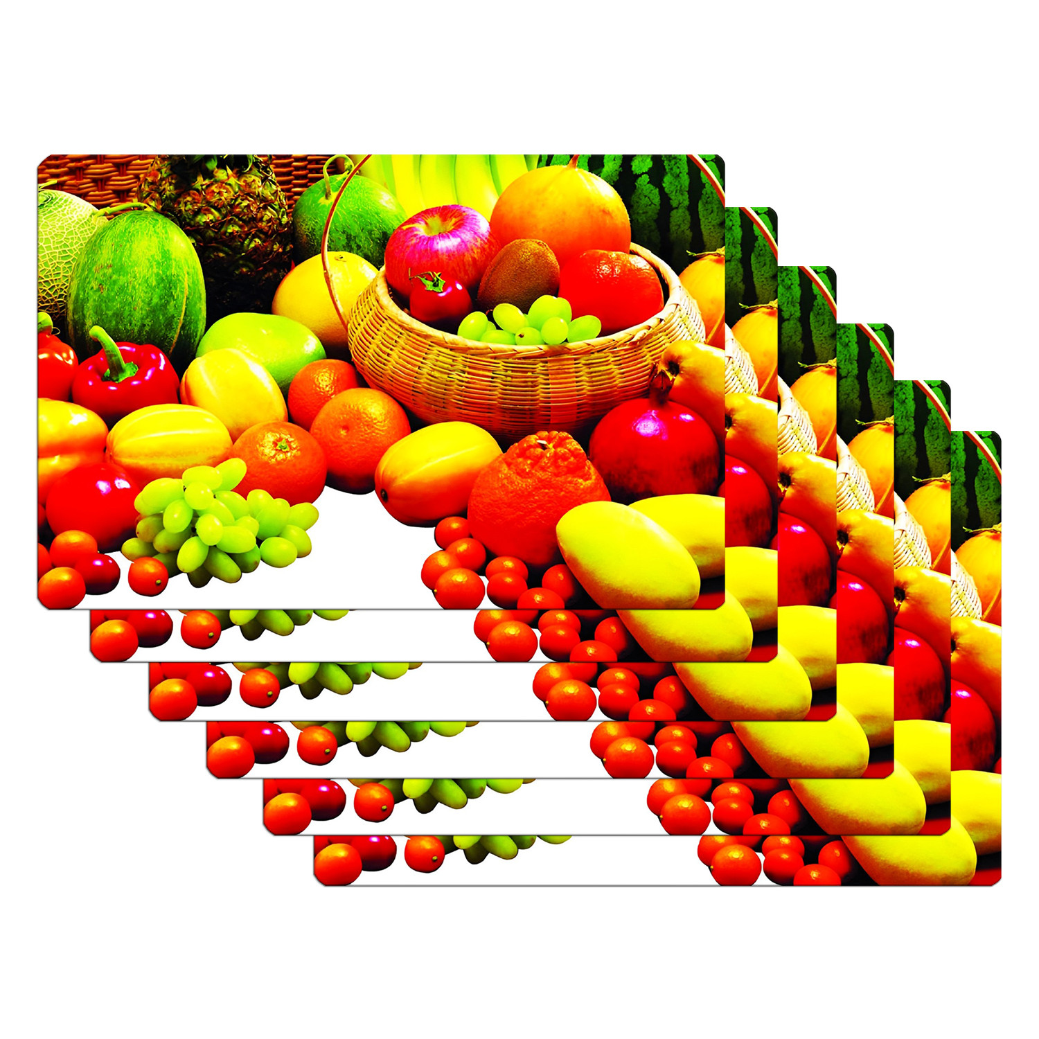 Kuber Industries Dining Table Mat | PVC Fruits Print | Table Mat | Placemats for Kitchen | Refrigerator Liners Mats | Shelf Liner Mat | Set of 6 | Multicolor