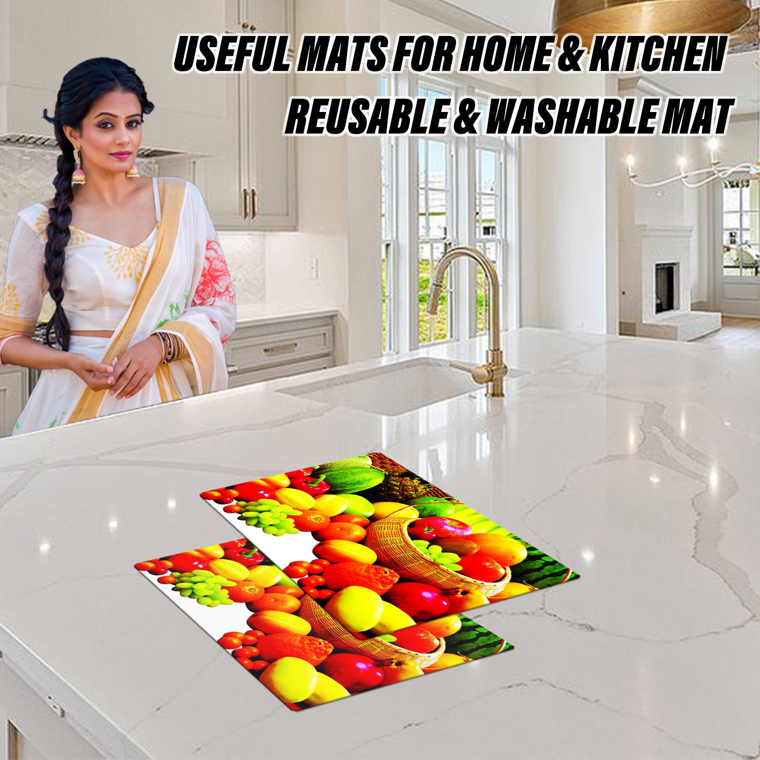 Kuber Industries Dining Table Mat | PVC Fruits Print | Table Mat | Placemats for Kitchen | Refrigerator Liners Mats | Shelf Liner Mat | Set of 6 | Multicolor