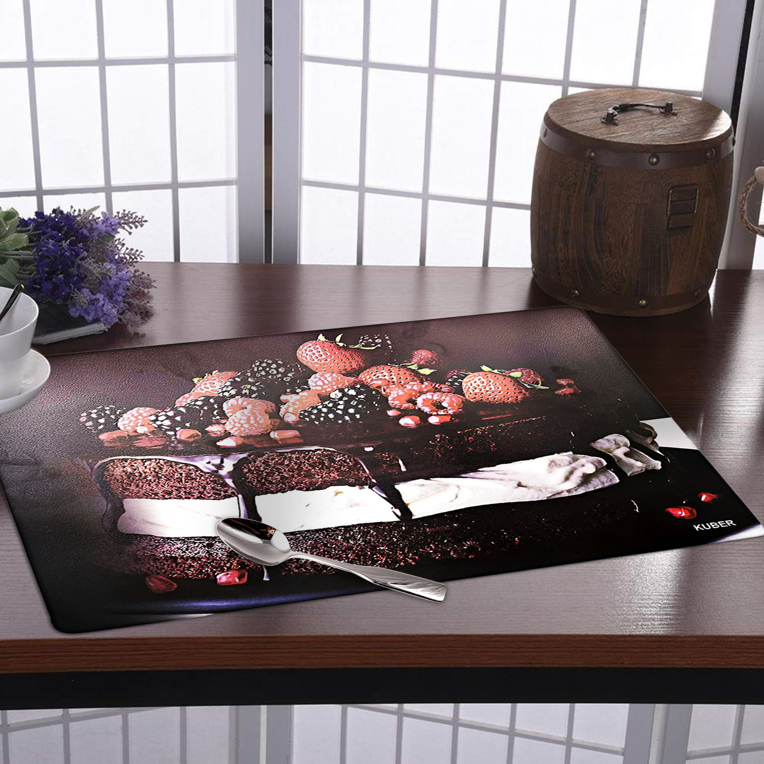 Kuber Industries Dining Table Mat | PVC Fruits Print | Table Mat | Placemats for Kitchen | Refrigerator Liners Mats | Shelf Liner Mat | Set of 6 | Brown