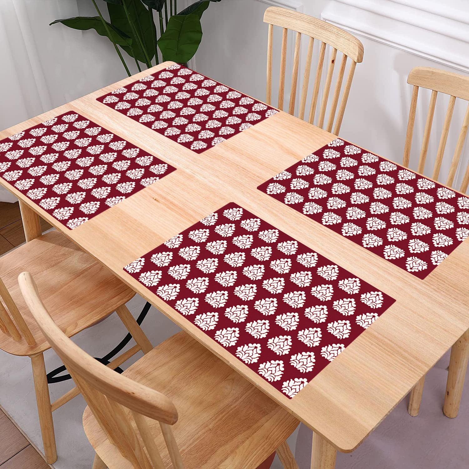 Kuber Industries Dining Table Mat | PVC Maroon Square Print | Table Mat | Placemats for Kitchen | Refrigerator Liners Mats | Shelf Liner Mat | Set of 6 | Maroon