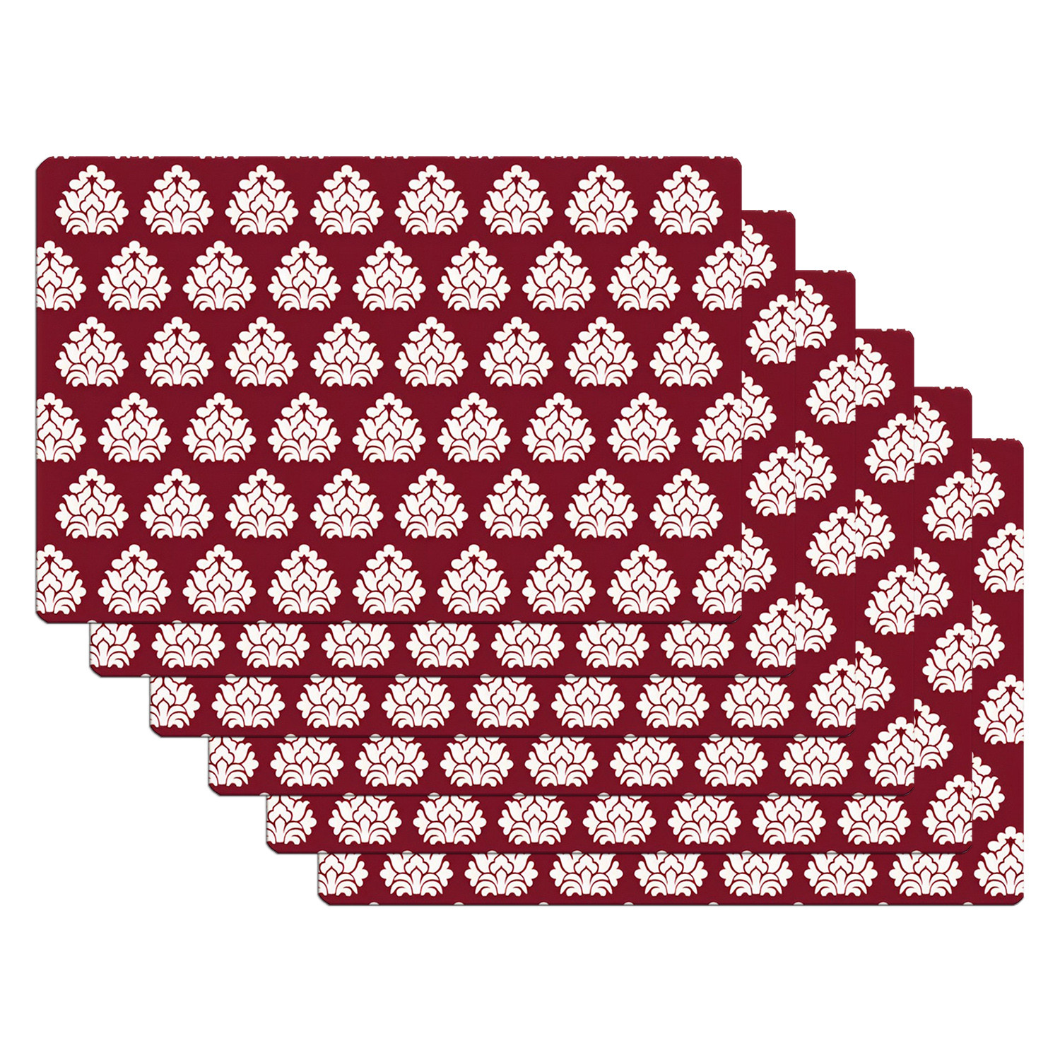 Kuber Industries Dining Table Mat | PVC Maroon Square Print | Table Mat | Placemats for Kitchen | Refrigerator Liners Mats | Shelf Liner Mat | Set of 6 | Maroon