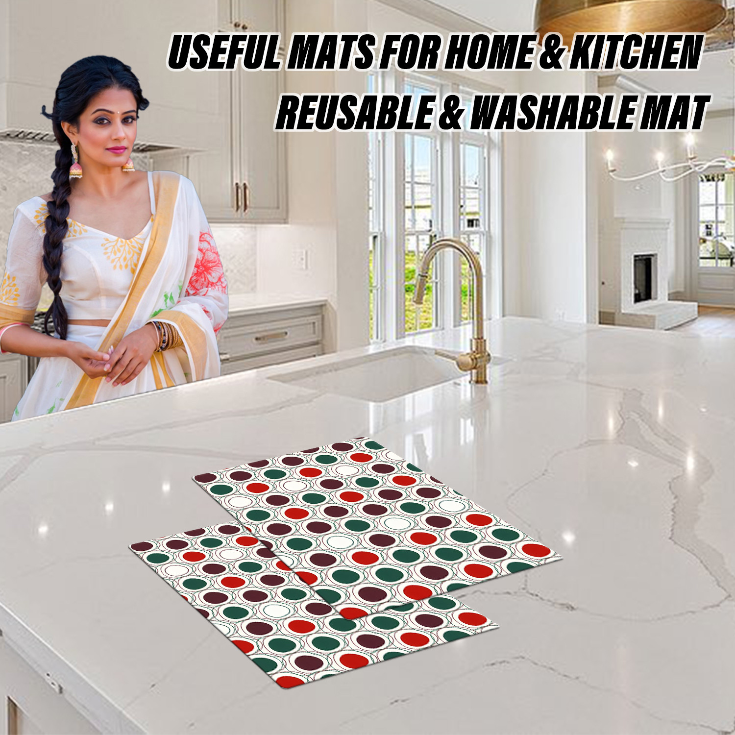 Kuber Industries Dining Table Mat | PVC Multi Dot Print | Table Mat | Placemats for Kitchen | Refrigerator Liners Mats | Shelf Liner Mat | Set of 6 | Multicolor