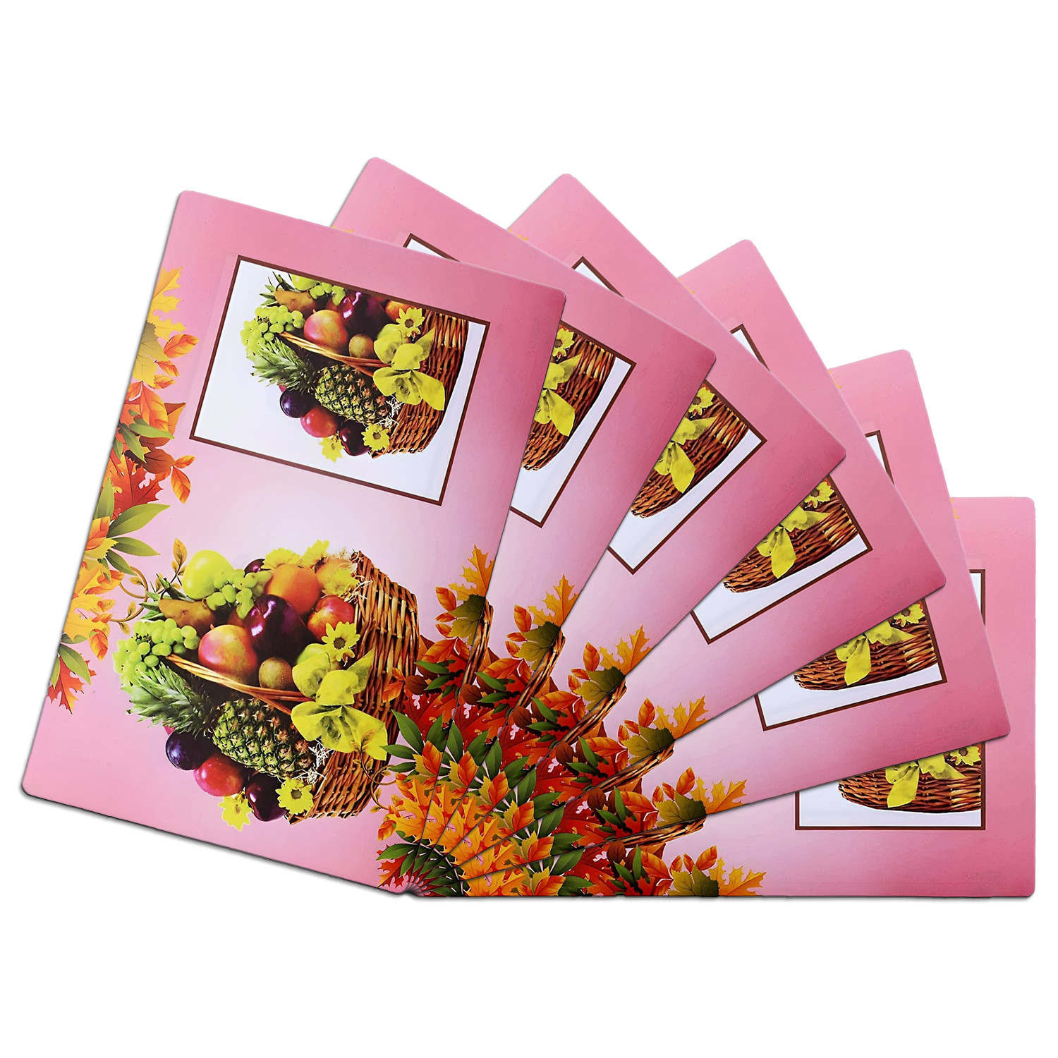 Kuber Industries Dining Table Mat | PVC Pink Fruit Basket Print | Table Mat | Placemats for Kitchen | Refrigerator Liners Mats | Shelf Liner Mat | Set of 6 | Pink