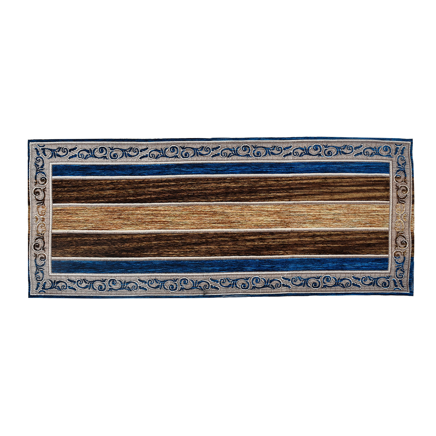 Kuber Industries Dining Table Runner Set|Rich Fabric Damask Pattern Table Mat|Multiclored Strips 6 Placemats for Restaurant & Home Decor,Set of 1 (Blue)