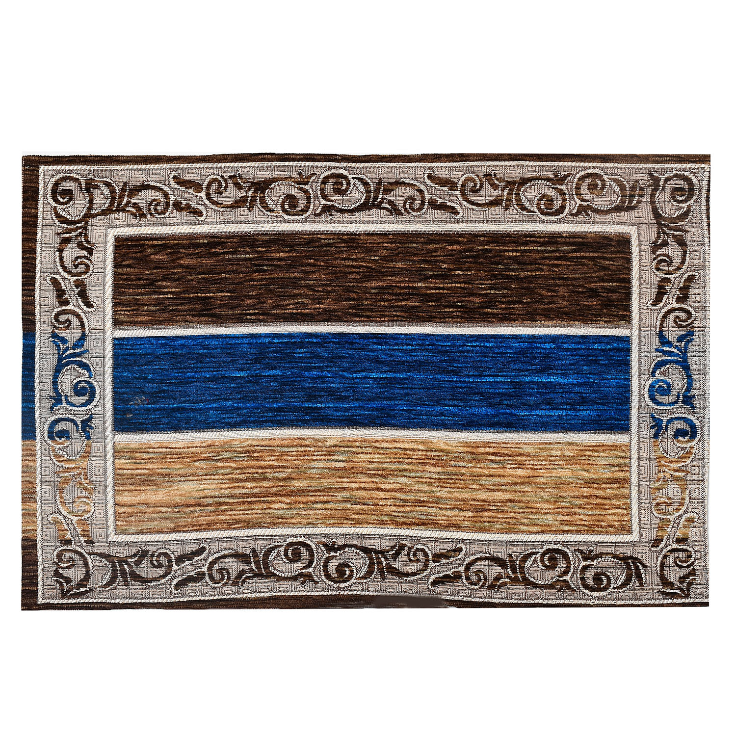 Kuber Industries Dining Table Runner Set|Rich Fabric Damask Pattern Table Mat|Multiclored Strips 6 Placemats for Restaurant & Home Decor,Set of 1 (Blue)
